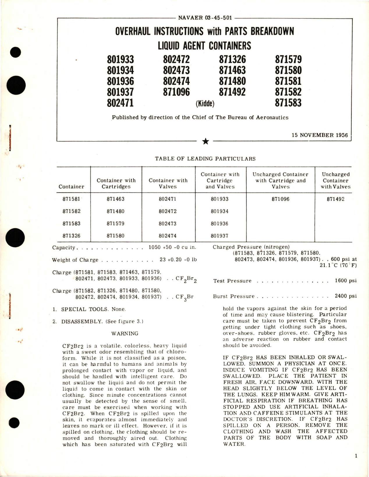 Sample page 1 from AirCorps Library document: Overhaul Instructions with Parts Breakdown for Liquid Agent Containers