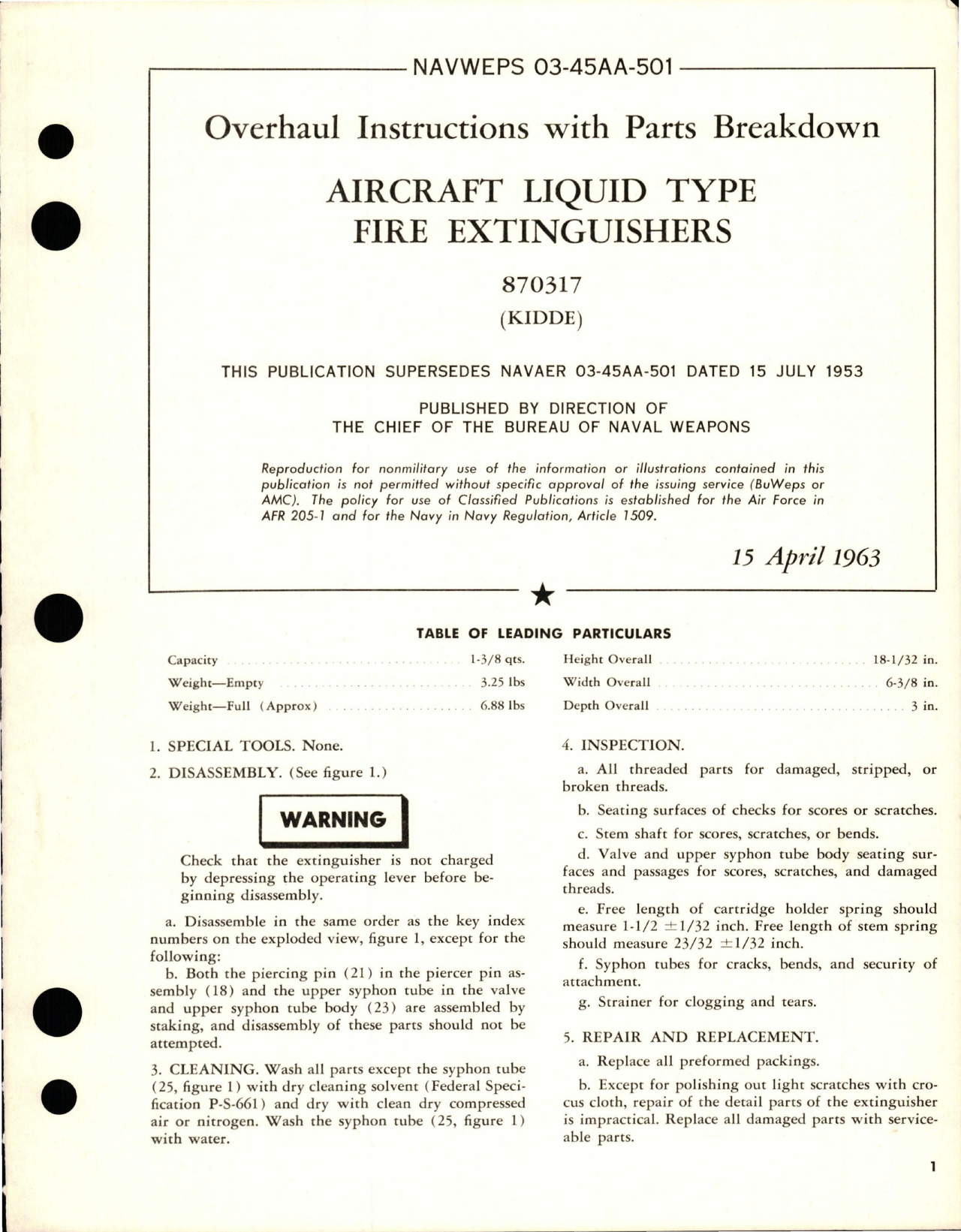 Sample page 1 from AirCorps Library document: Overhaul Instructions with Parts Breakdown for Liquid Type Fire Extinguishers - 870317