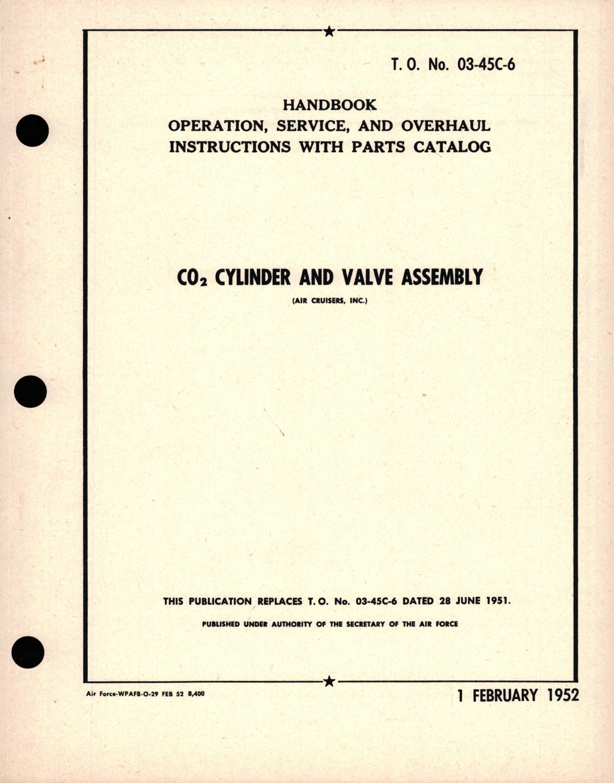 Sample page 1 from AirCorps Library document: Operation, Service and Overhaul Instructions with Parts Catalog for CO2 Cylinder & Valve Assembly 