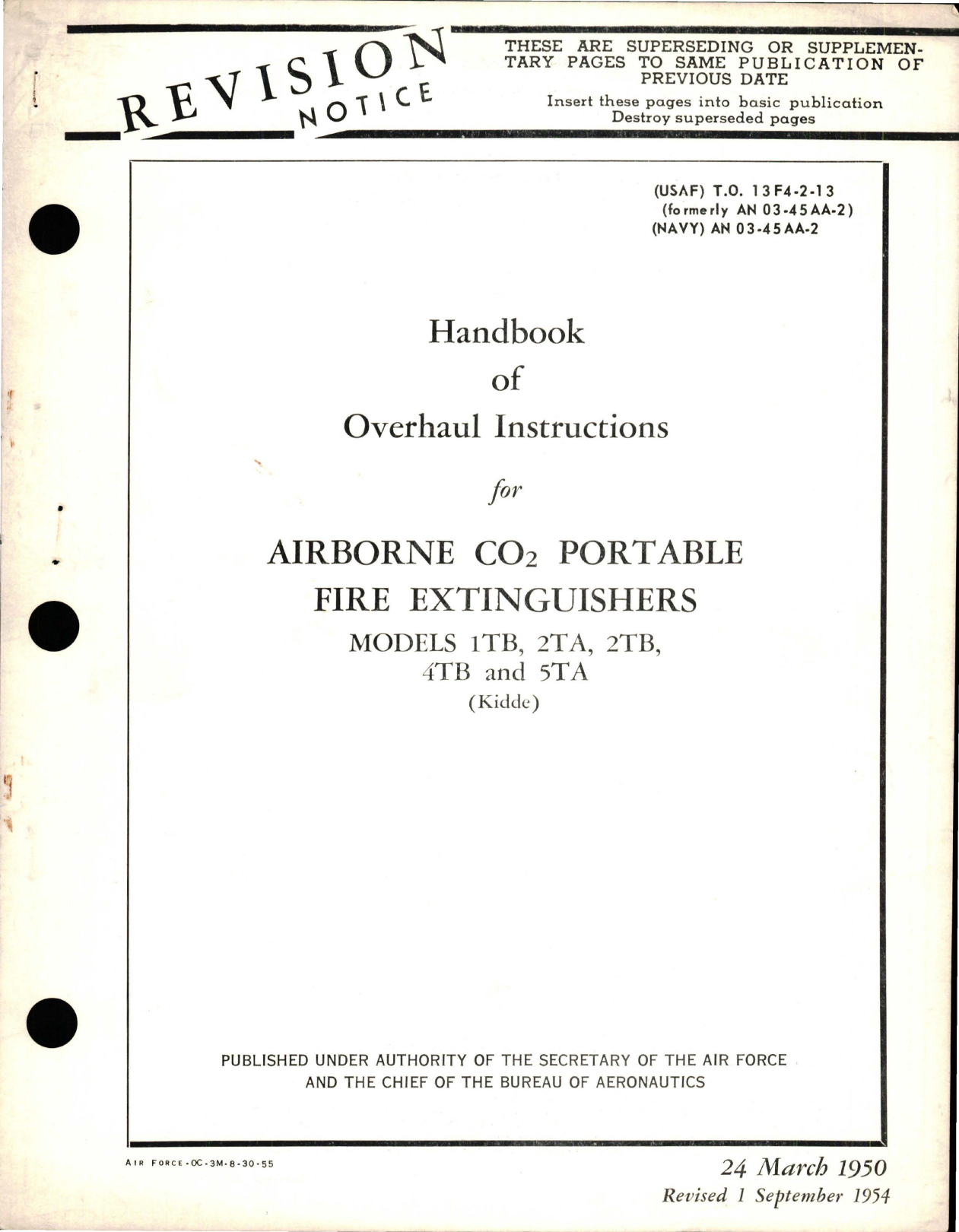 Sample page 1 from AirCorps Library document: Overhaul Instructions for CO2 Portable Fire Extinguishers - Models 1TB, 2TA, 2TB, 4TB, and 5TA