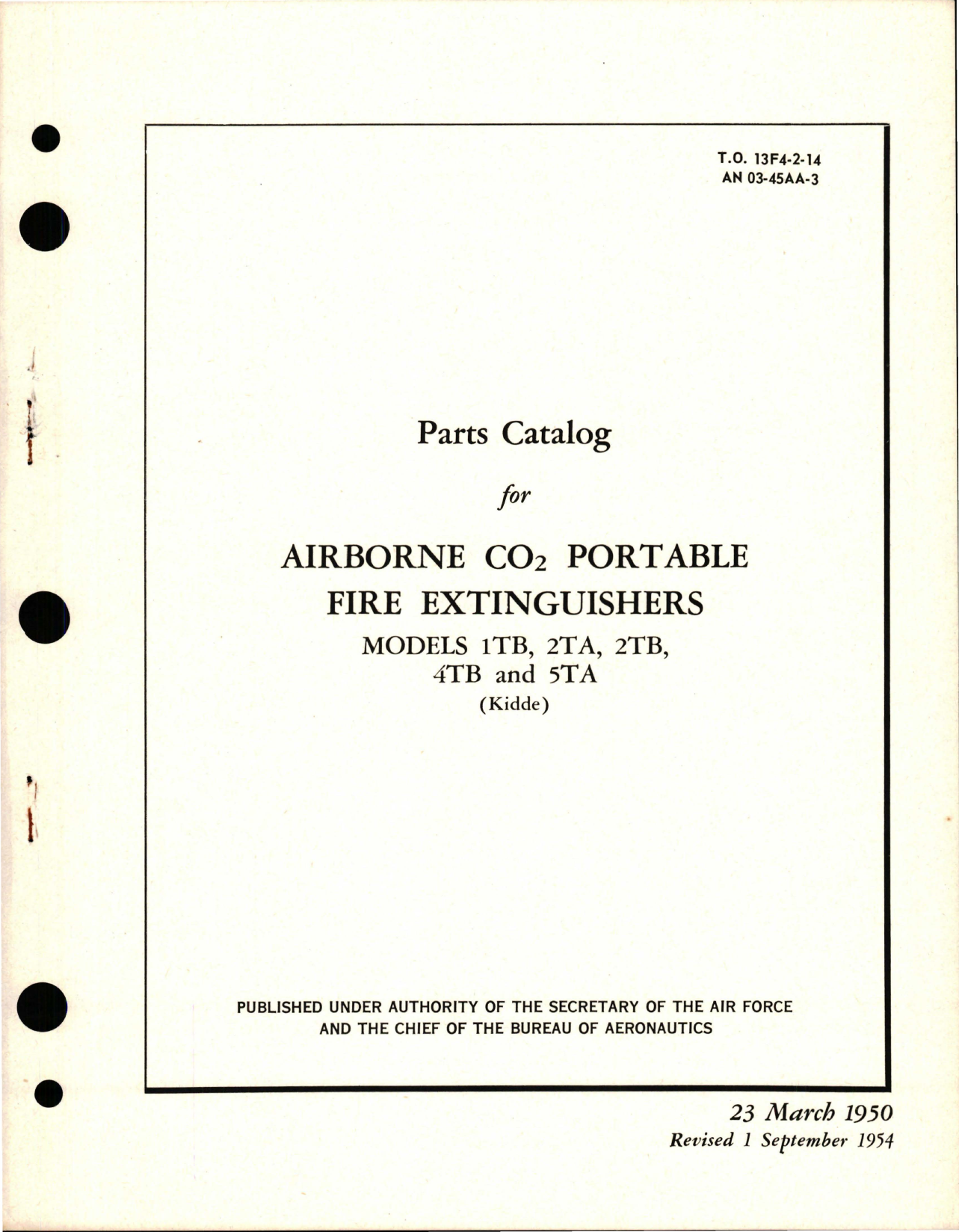 Sample page 1 from AirCorps Library document: Parts Catalog for CO2 Portable Fire Extinguishers - Models 1TB, 2TA, 2TB, 4TB, and 5TA 