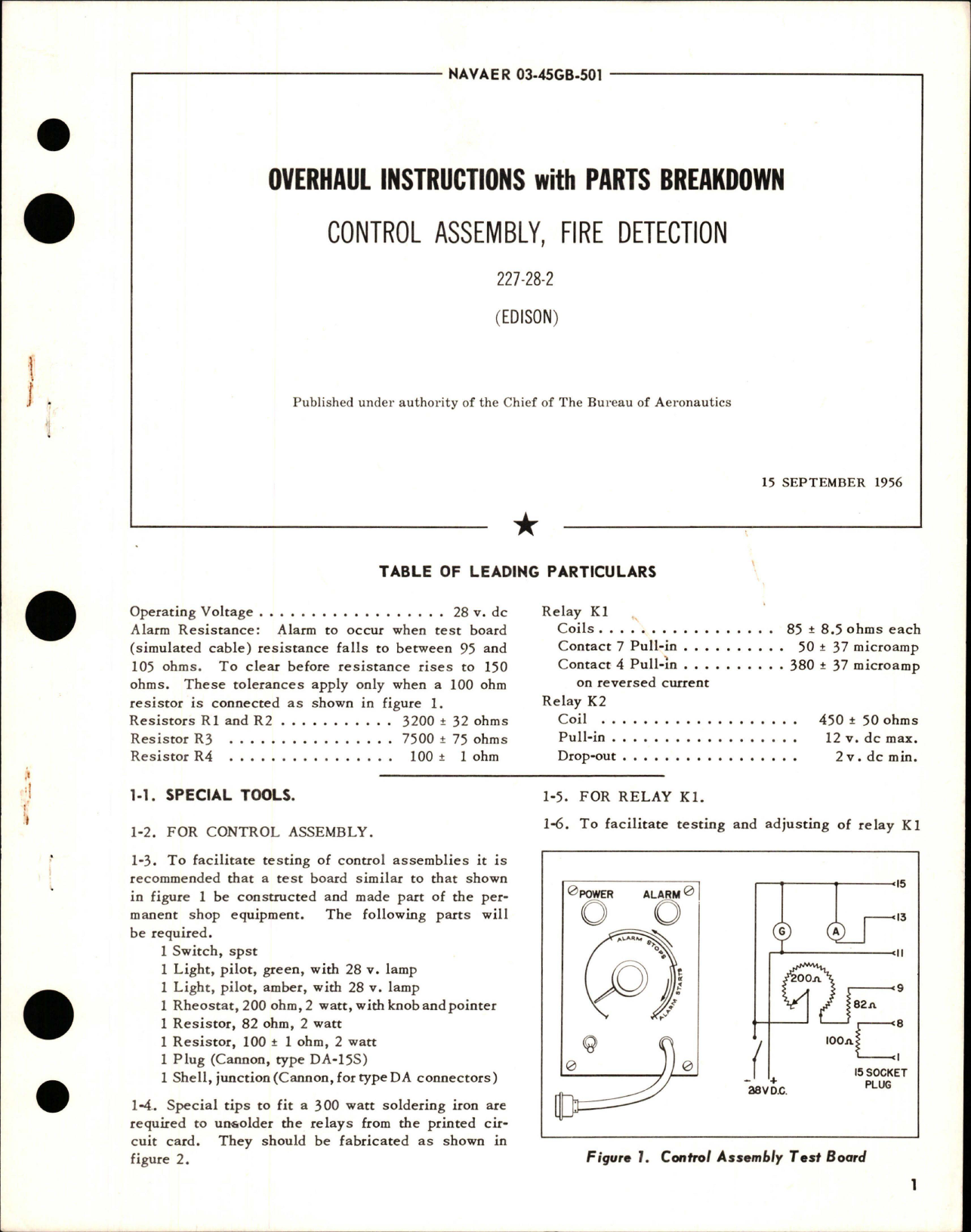 Sample page 1 from AirCorps Library document: Overhaul Instructions with Parts Breakdown for Fire Detection Control Assembly - 227-28-2 