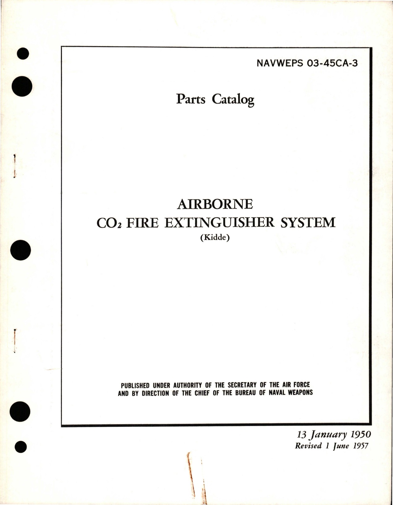 Sample page 1 from AirCorps Library document: Parts Catalog for Airborne CO2 Fire Extinguisher System 