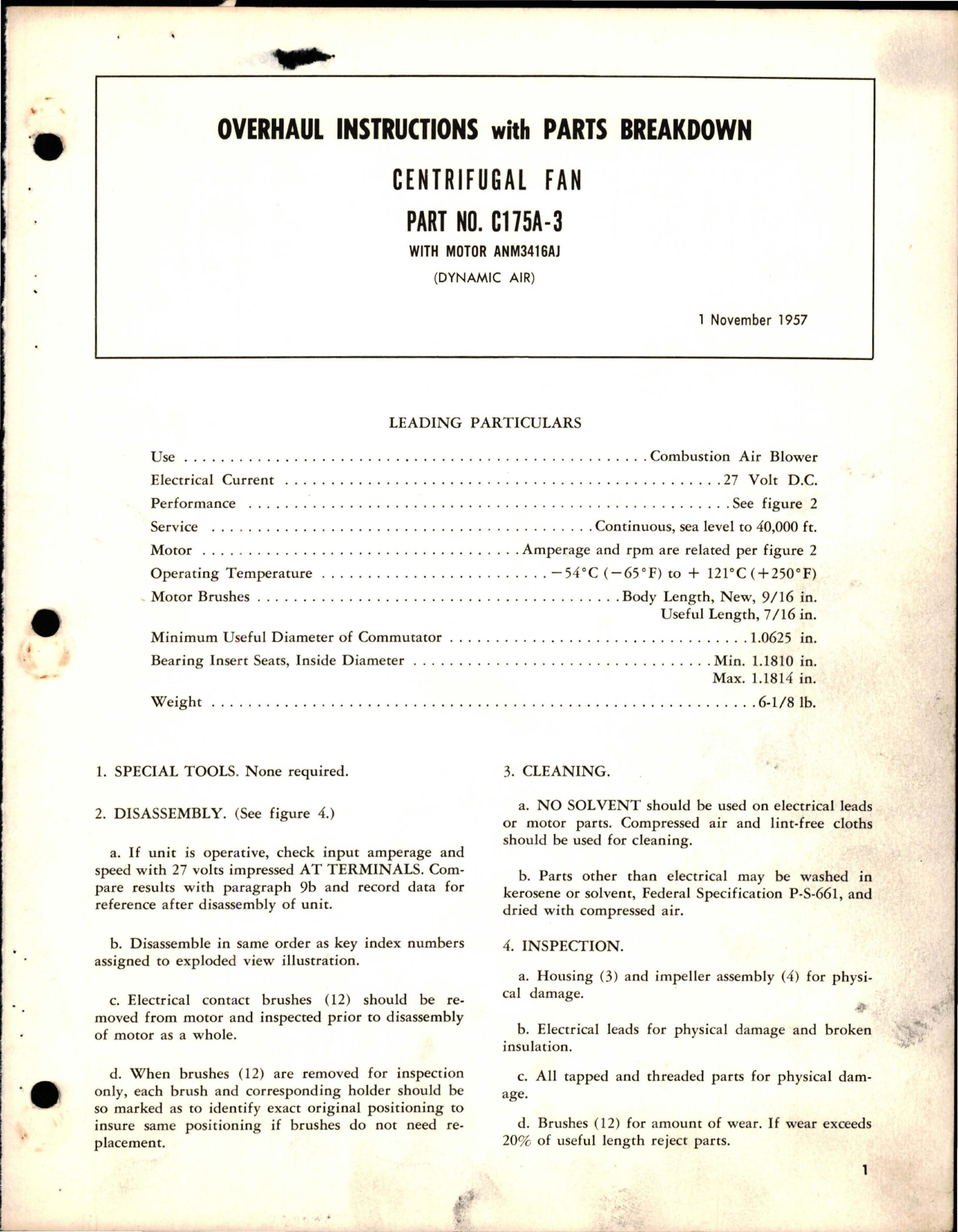 Sample page 1 from AirCorps Library document: Overhaul Instructions with Parts Breakdown for Centrifugal Fan - Part C175A-3 with Motor ANM3416AJ