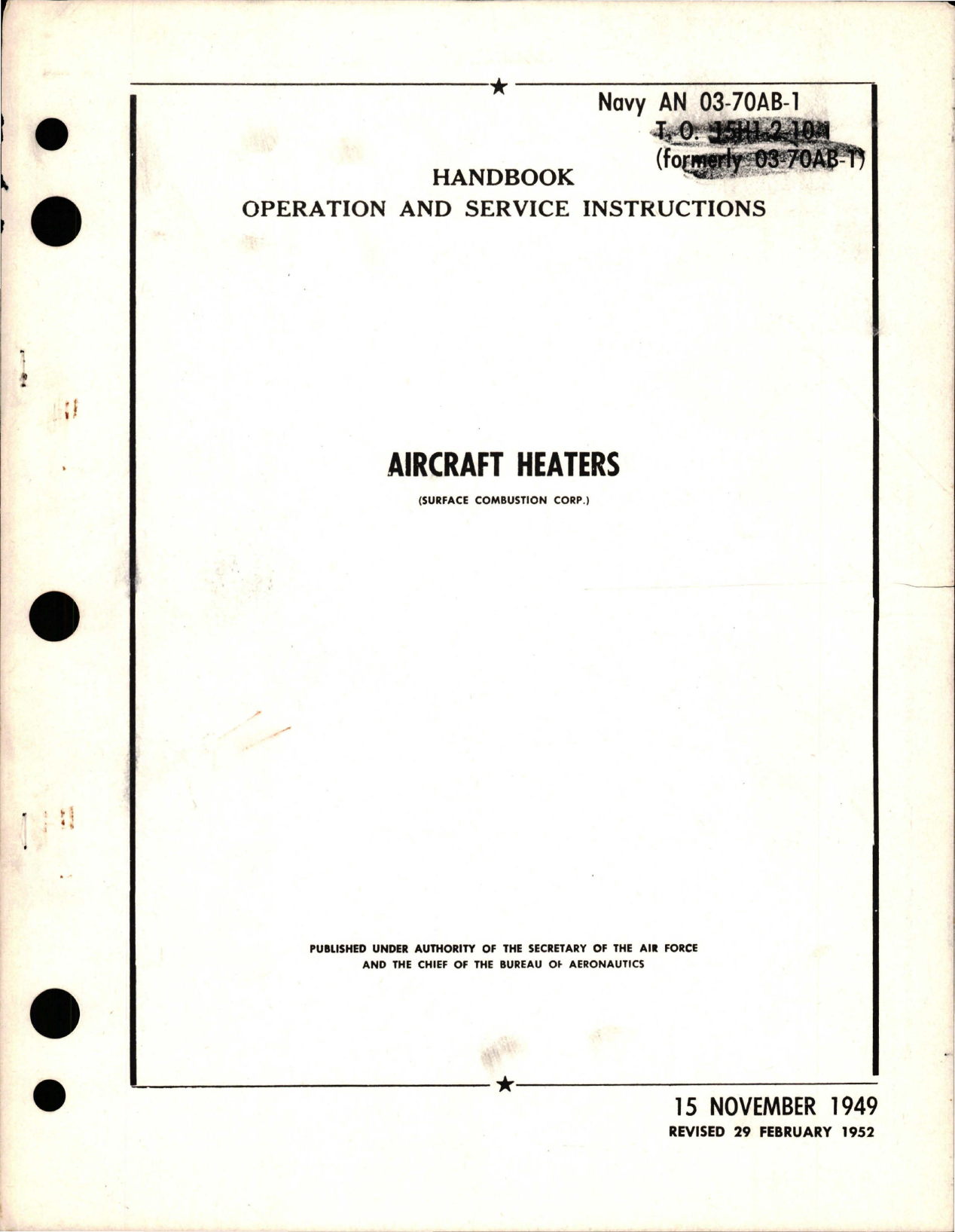 Sample page 1 from AirCorps Library document: Operation and Service Instructions for Aircraft Heaters 