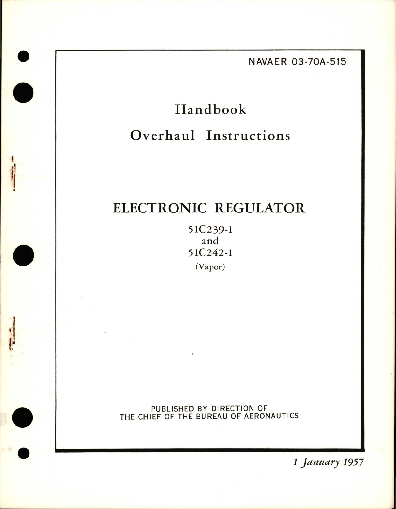 Sample page 1 from AirCorps Library document: Overhaul Instructions for Electronic Regulator - 51C239-1 and 51C242-1