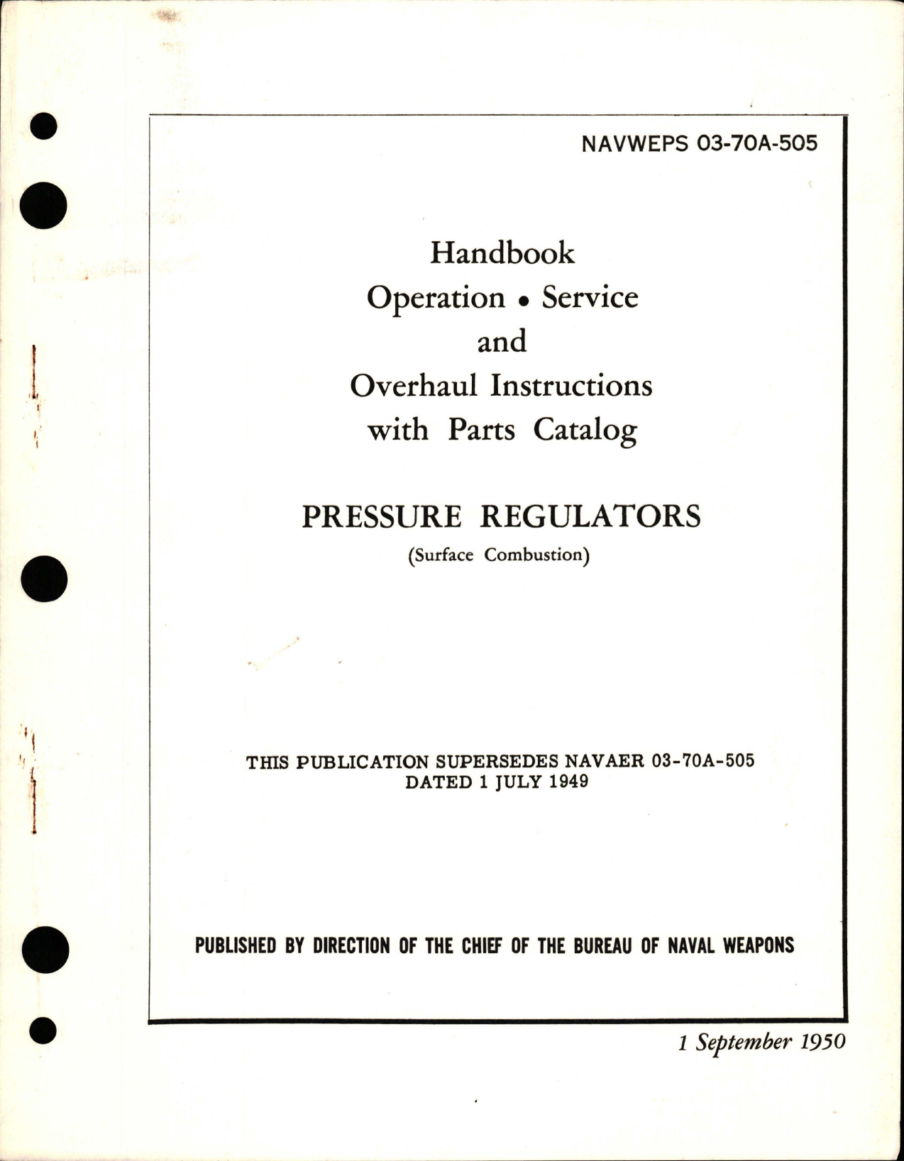 Sample page 1 from AirCorps Library document: Operation, Service and Overhaul Instructions with Parts Catalog for Pressure Regulators 