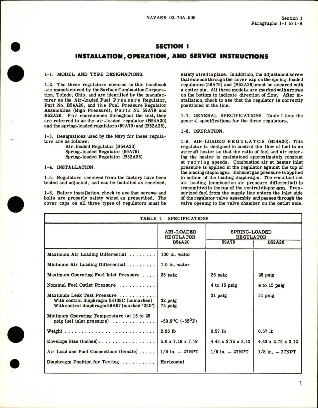 Sample page 5 from AirCorps Library document: Operation, Service and Overhaul Instructions with Parts Catalog for Pressure Regulators 