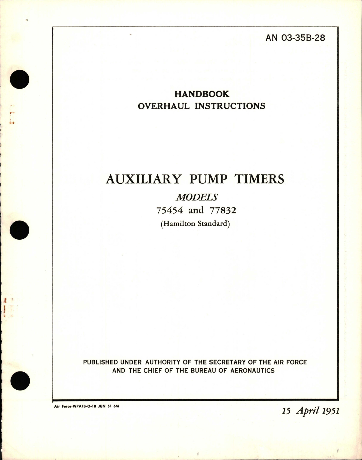 Sample page 1 from AirCorps Library document: Overhaul Instructions for Auxiliary Pump Timers - Models 75454 and 77832 