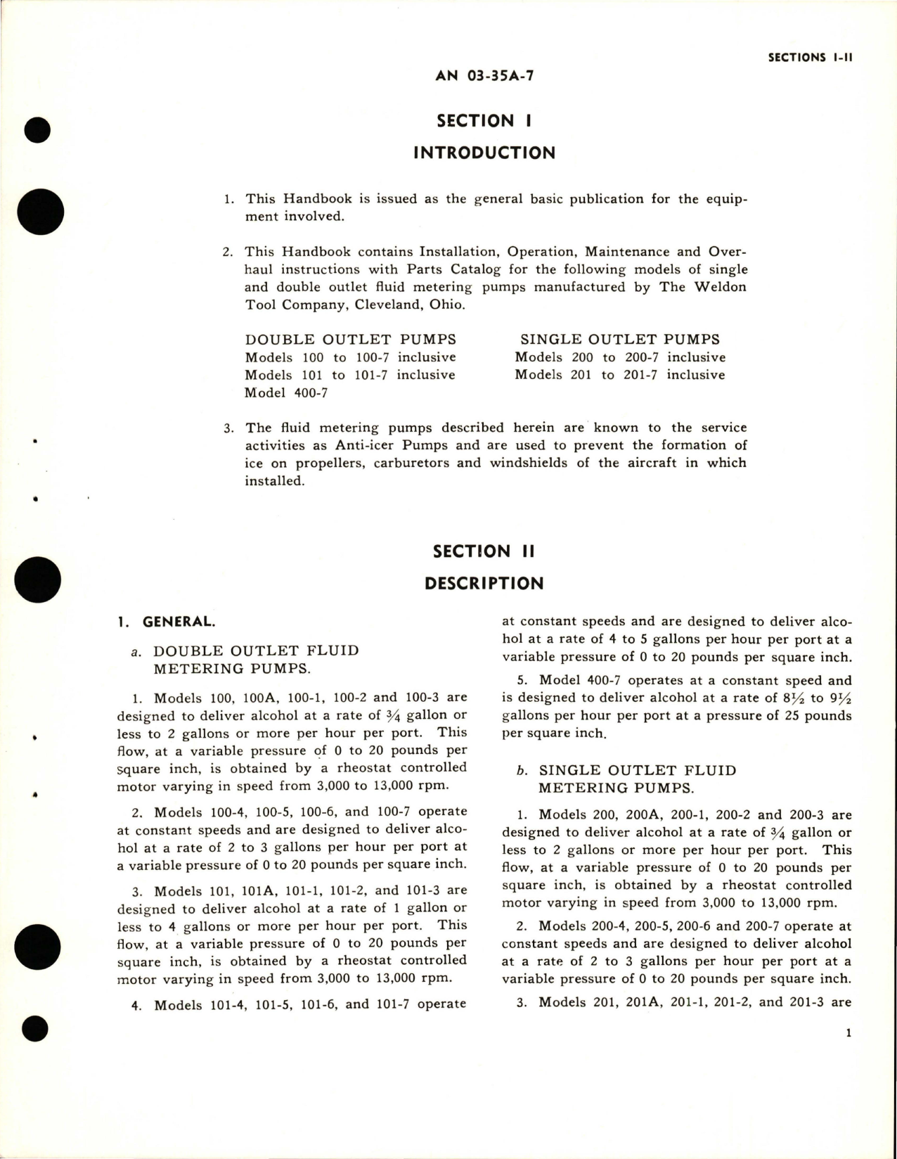 Sample page 5 from AirCorps Library document: Operation, Service and Overhaul Instructions with Parts Catalog for Anti-Icer Pumps - Double Outlet Models 