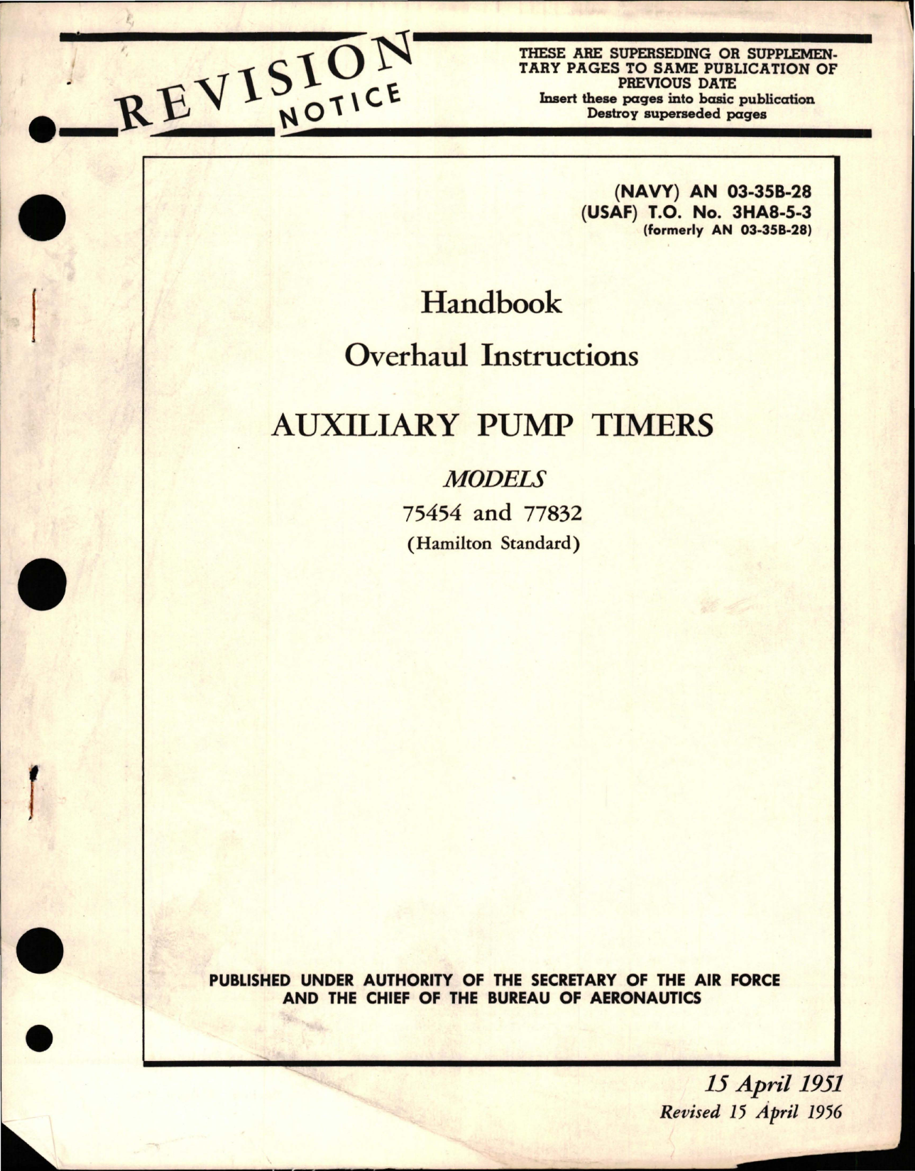 Sample page 1 from AirCorps Library document: Overhaul Instructions for Auxiliary Pump Timers - Models 75454 and 77832 