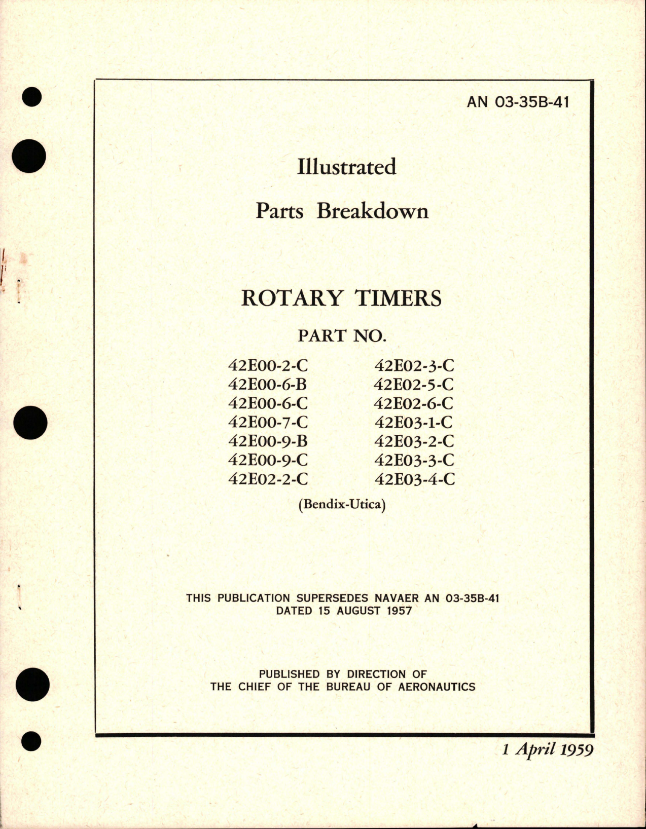 Sample page 1 from AirCorps Library document: Illustrated Parts Breakdown for Rotary Timers - Parts 42E00, 42E02, and 42E03 Series