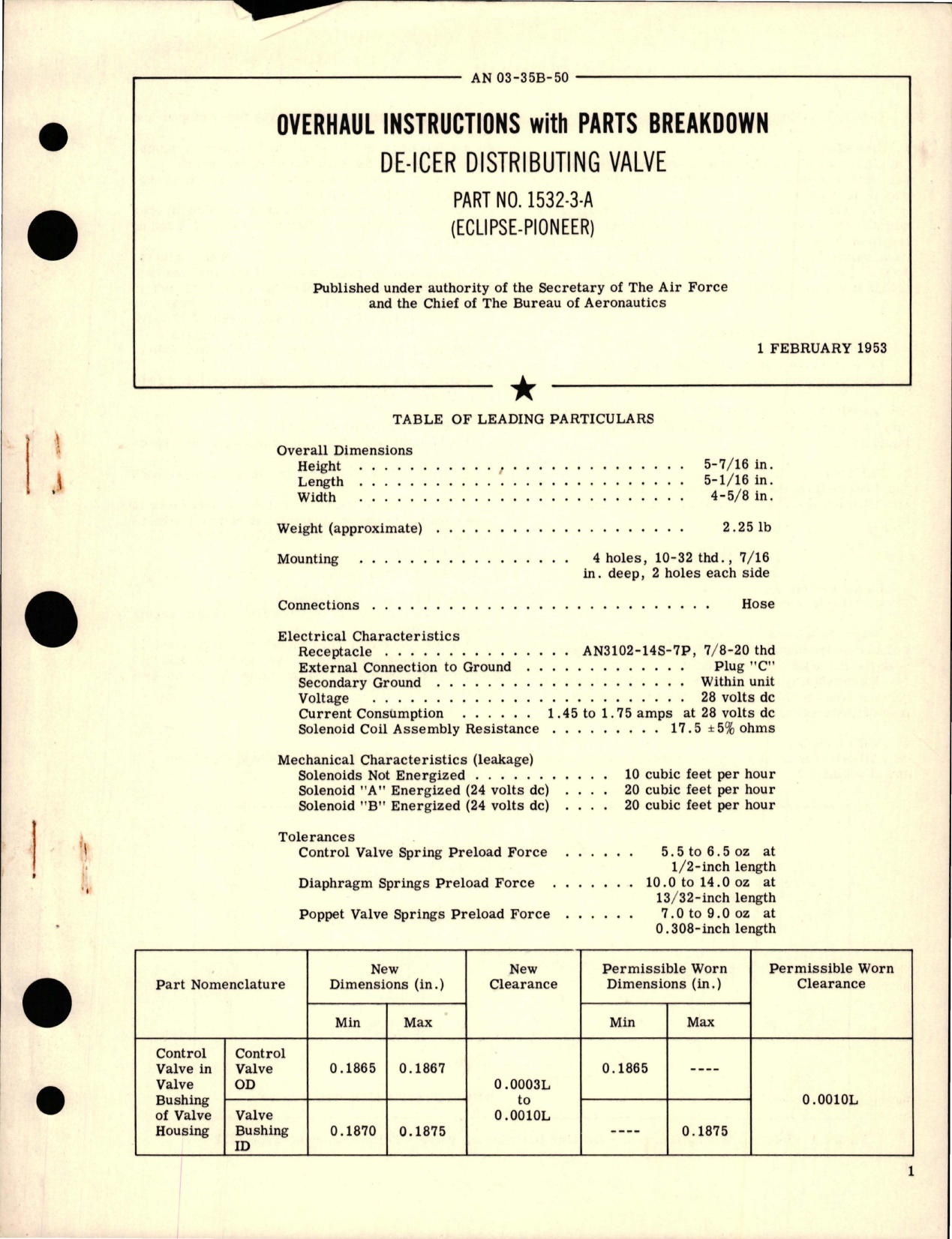 Sample page 1 from AirCorps Library document: Overhaul Instructions with Parts Breakdown for De-Icer Distributing Valve - Part 1532-3-A