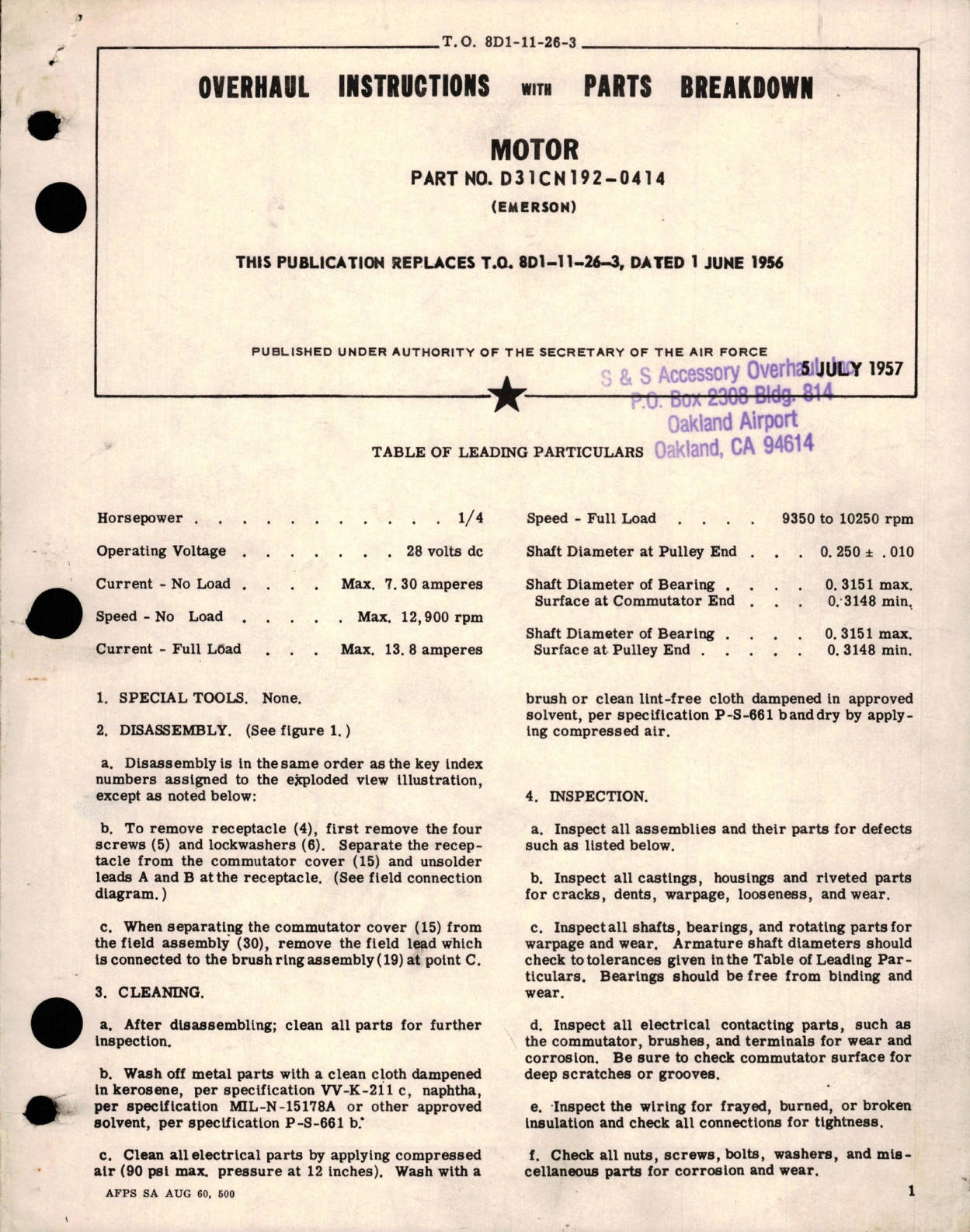 Sample page 1 from AirCorps Library document: Overhaul Instructions with Parts Breakdown for Motor - Part D31CN192-0414 