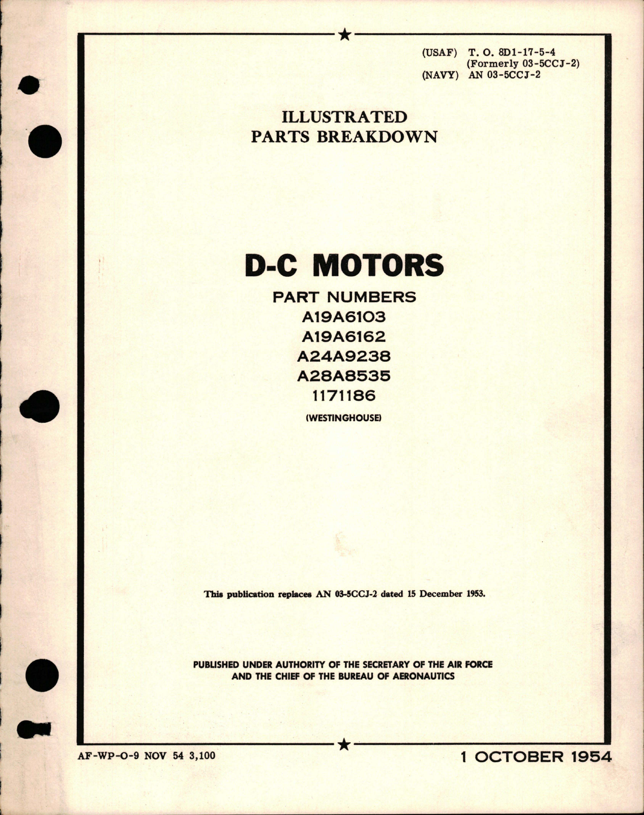 Sample page 1 from AirCorps Library document: Illustrated Parts Breakdown for D-C Motors 