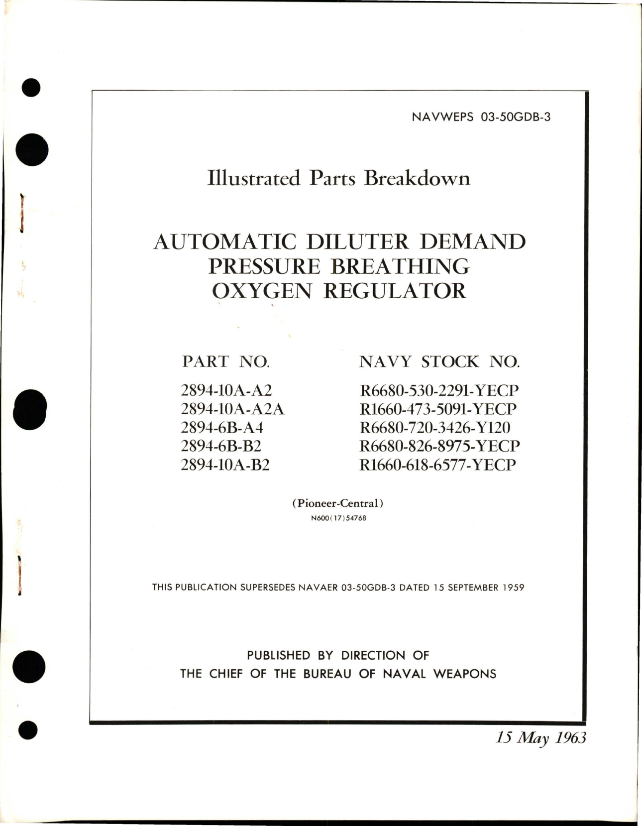 Sample page 1 from AirCorps Library document: Illustrated Parts Breakdown for Automatic Diluter Demand Pressure Breathing Oxygen Regulator - Parts 2894-10A-A2, 2894-10A-A2A, 2894-6B-A4, 2894-6B-B2, and 2894-10A-B2 