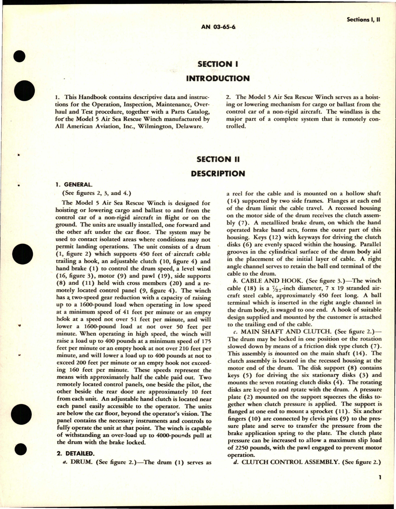 Sample page 5 from AirCorps Library document: Operation, Service and Overhaul Instructions with Parts Catalog for Air Sea Rescue Winch - Model 5