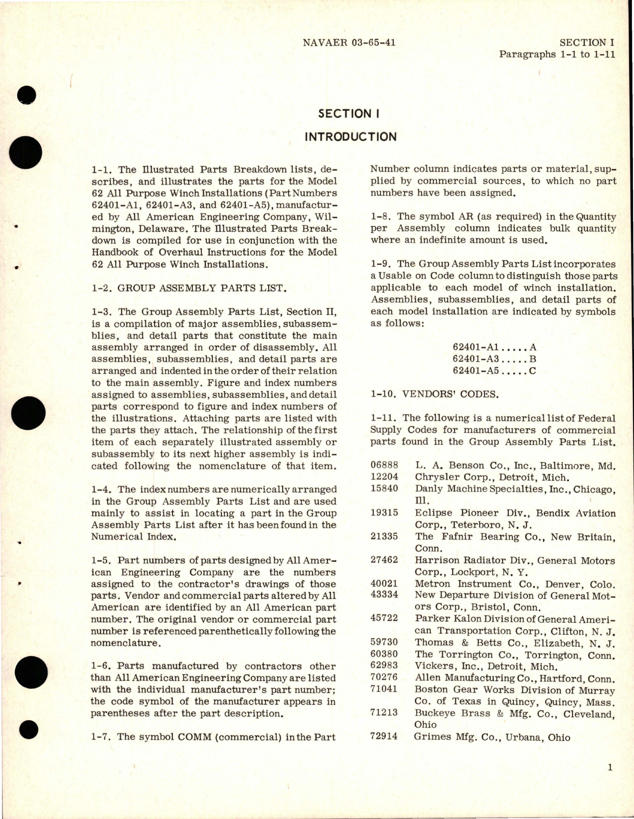 Sample page 5 from AirCorps Library document: Illustrated Parts Breakdown for All Purpose Winch - Model 62