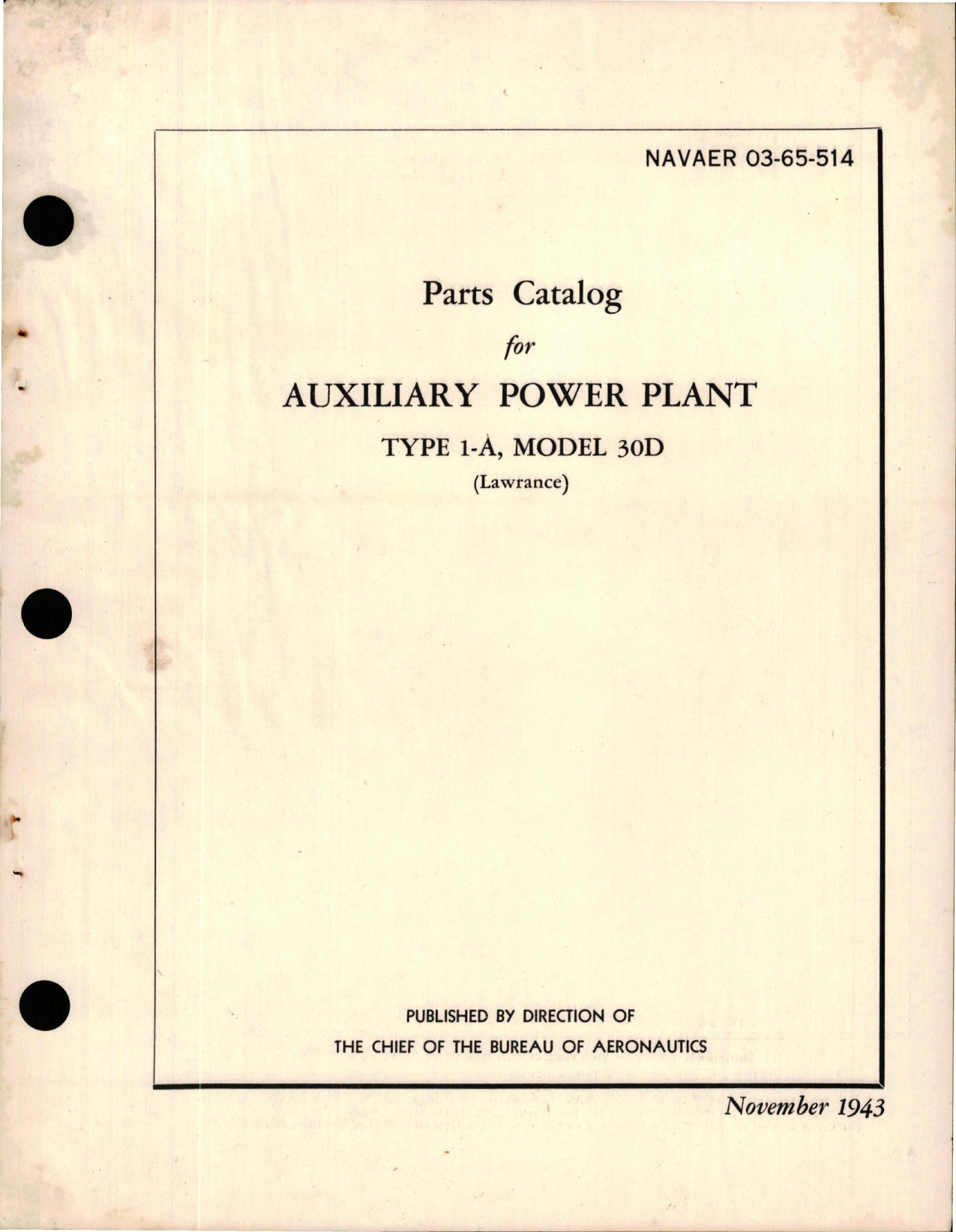 Sample page 1 from AirCorps Library document: Parts Catalog for Auxiliary Power Plant - Type 1-A - Model 30D