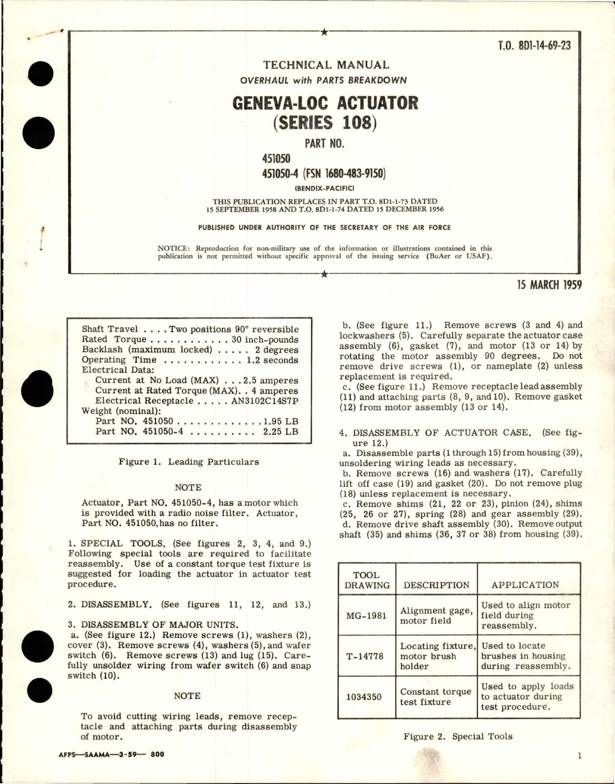 Sample page 1 from AirCorps Library document: Overhaul with Parts Breakdown for Geneva-Loc Actuator - Series 108 - Parts 451050 and 451050-4 