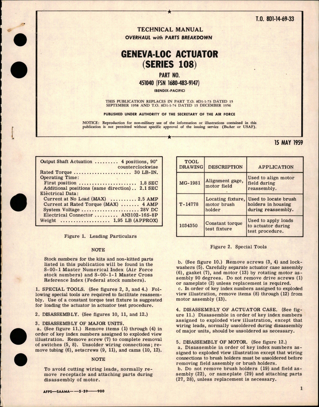 Sample page 1 from AirCorps Library document: Overhaul with Parts Breakdown for Geneva-Loc Actuator - Series 108 - Part 451040