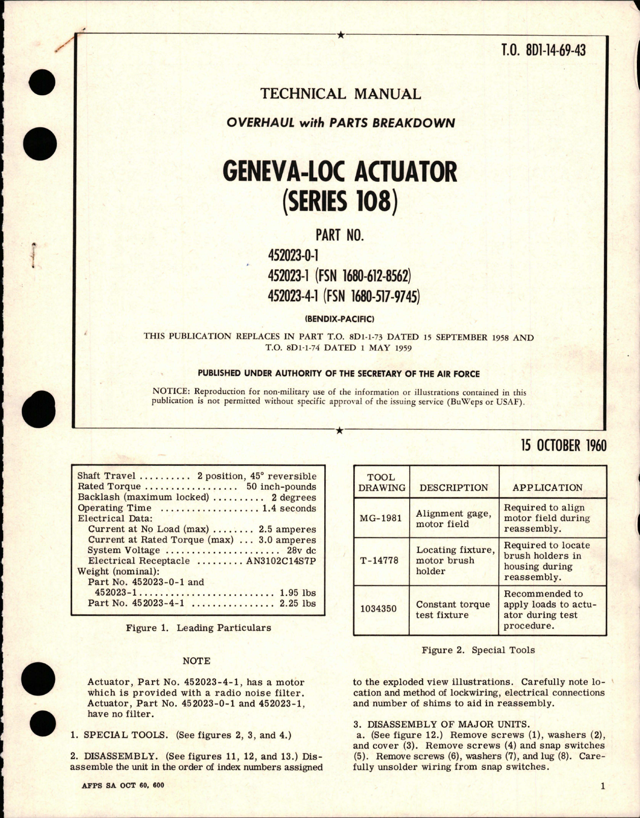 Sample page 1 from AirCorps Library document: Overhaul with Parts Breakdown for Geneva-Loc Actuator - Series 108
