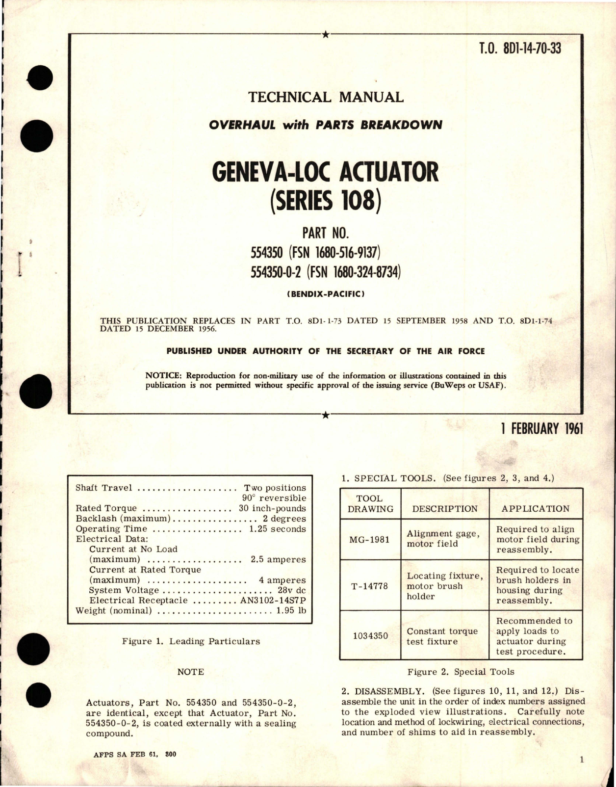 Sample page 1 from AirCorps Library document: Overhaul with Parts Breakdown for Geneva-Loc Actuator - Series 108, Parts 554350 and 554350-0-2