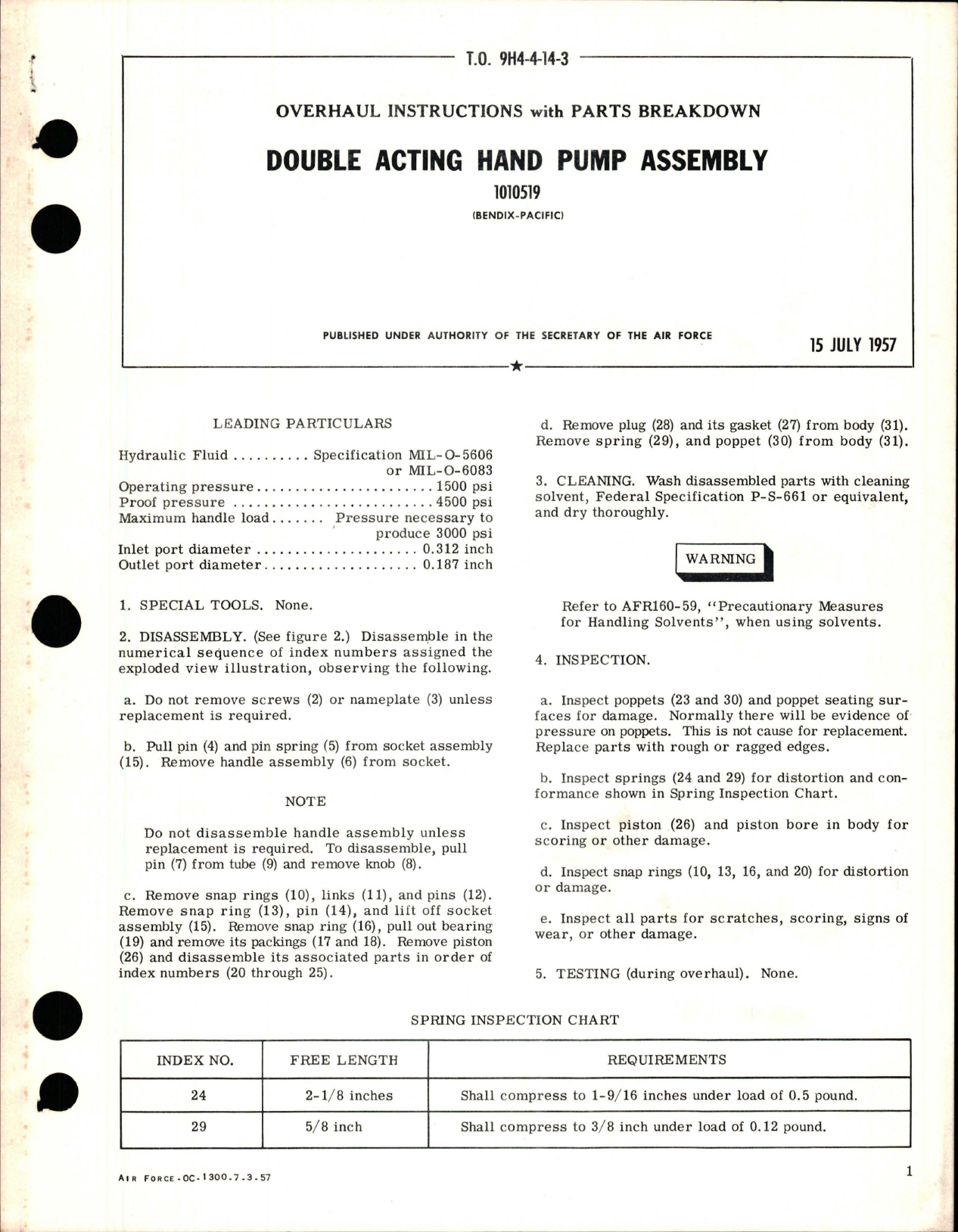 Sample page 1 from AirCorps Library document: Overhaul Instructions with Parts Breakdown for Double Acting Hand Pump Assembly - 1010519