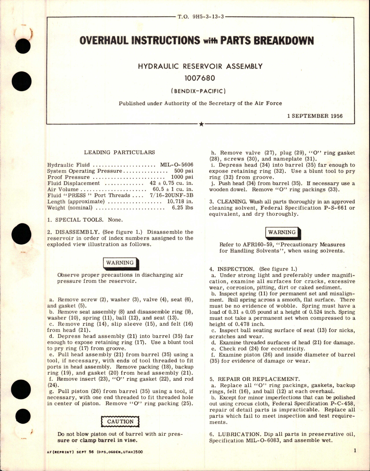 Sample page 1 from AirCorps Library document: Overhaul Instructions with Parts Breakdown for Hydraulic Reservoir Assembly - 1007680 