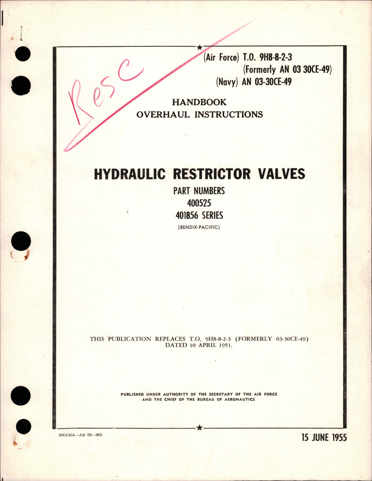 Sample page 1 from AirCorps Library document: Overhaul Instructions for Hydraulic Restrictor Valves - Parts 400525 and 401856 Series 