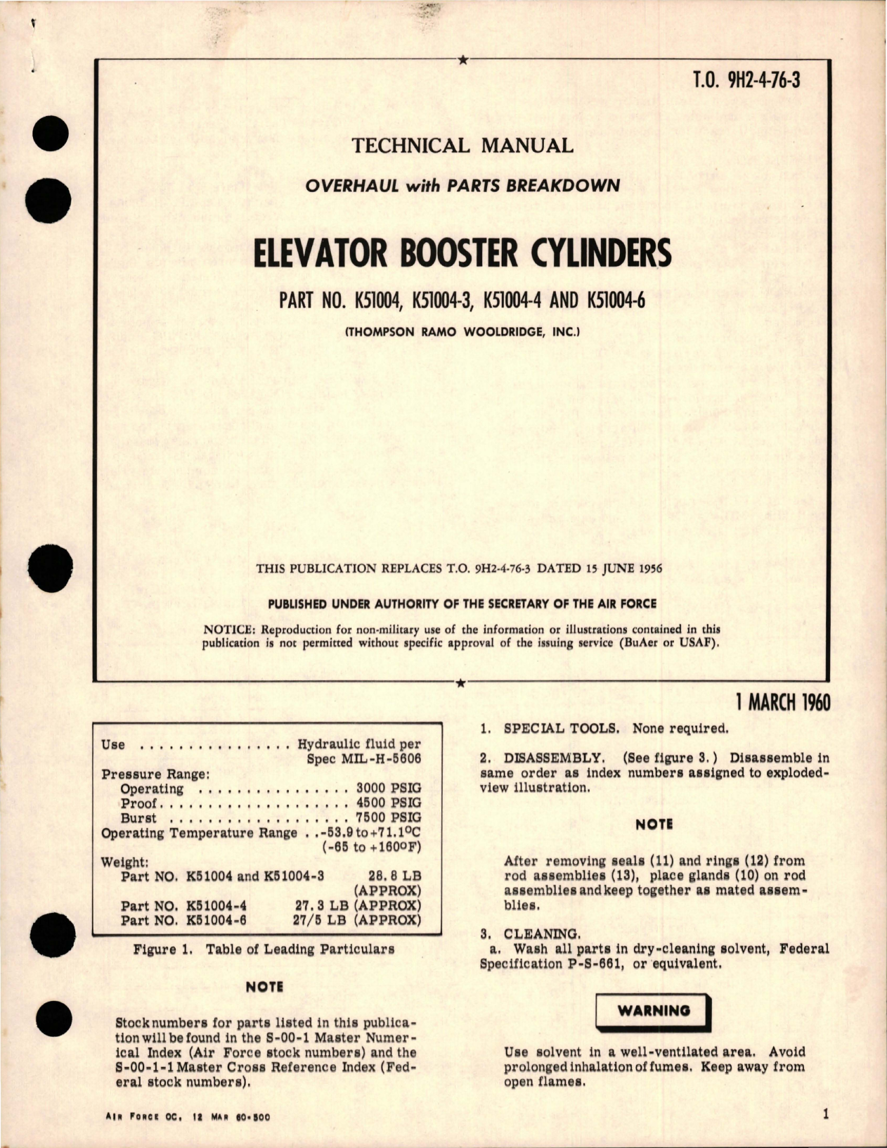 Sample page 1 from AirCorps Library document: Overhaul with Parts Breakdown for Elevator Booster Cylinders - Parts K51004, K51004-3, K51004-4, and K51004-6 