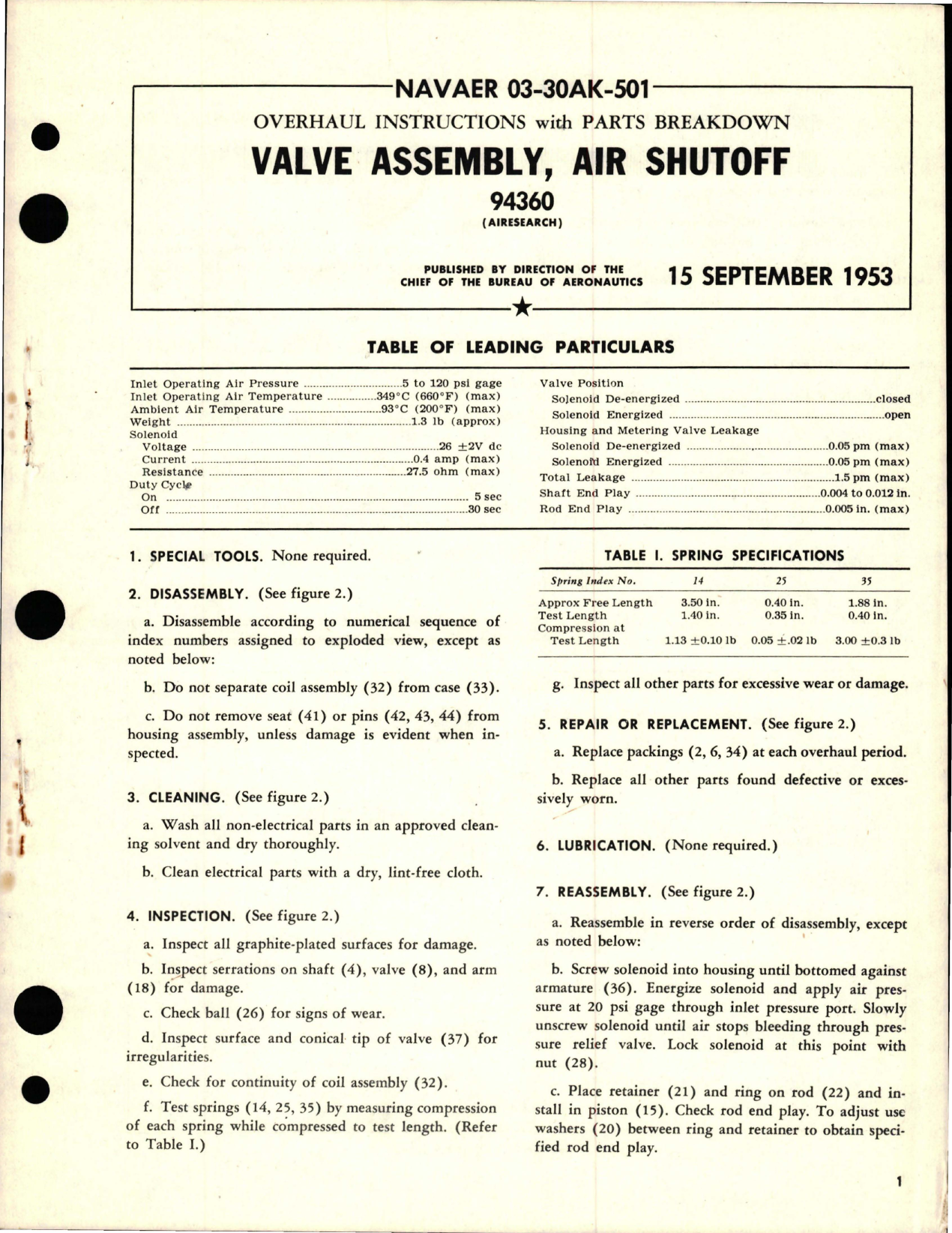 Sample page 1 from AirCorps Library document: Overhaul Instructions with Parts Breakdown for Air Shutoff Valve Assembly - 94360 