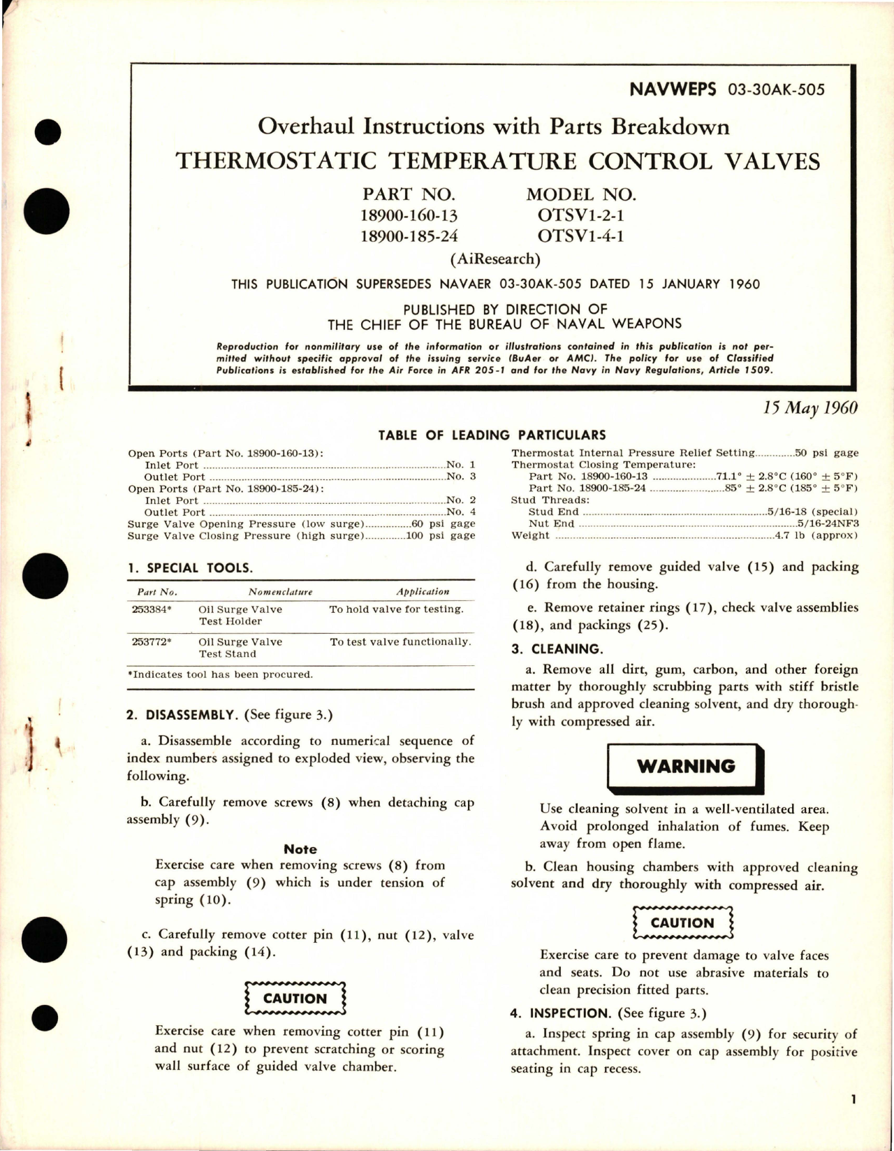 Sample page 1 from AirCorps Library document: Overhaul Instructions with Parts Breakdown for Thermostatic Temperature Control Valves - Parts 18900-160-13 and 18900-185-24