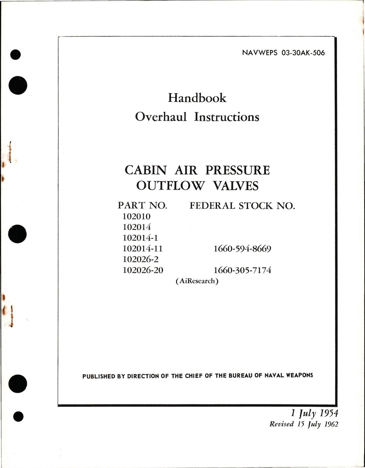 Sample page 1 from AirCorps Library document: Overhaul Instructions for Cabin Air Pressure Outflow Valves