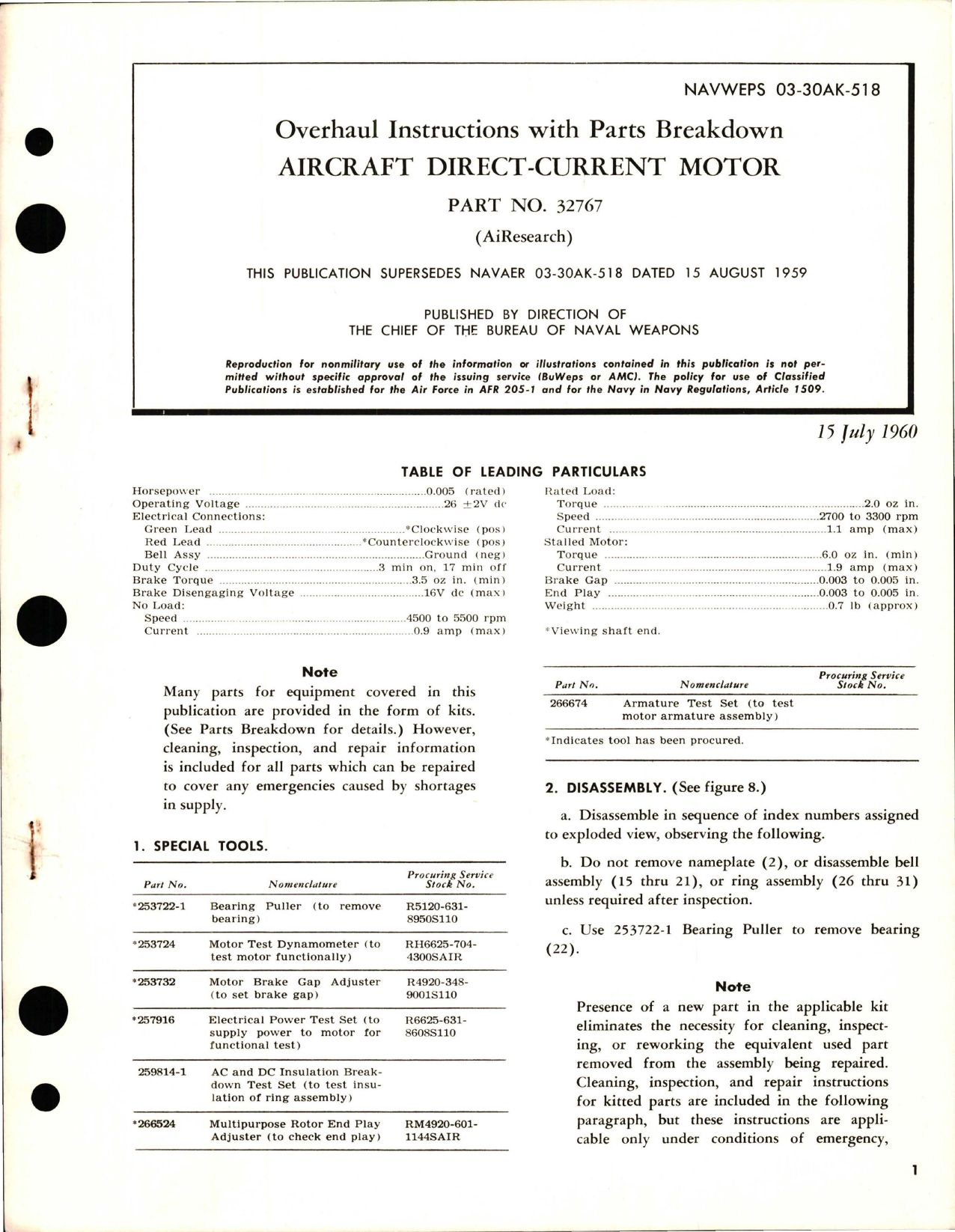 Sample page 1 from AirCorps Library document: Overhaul Instructions with Parts Breakdown for Direct-Current Motor - Part 32767
