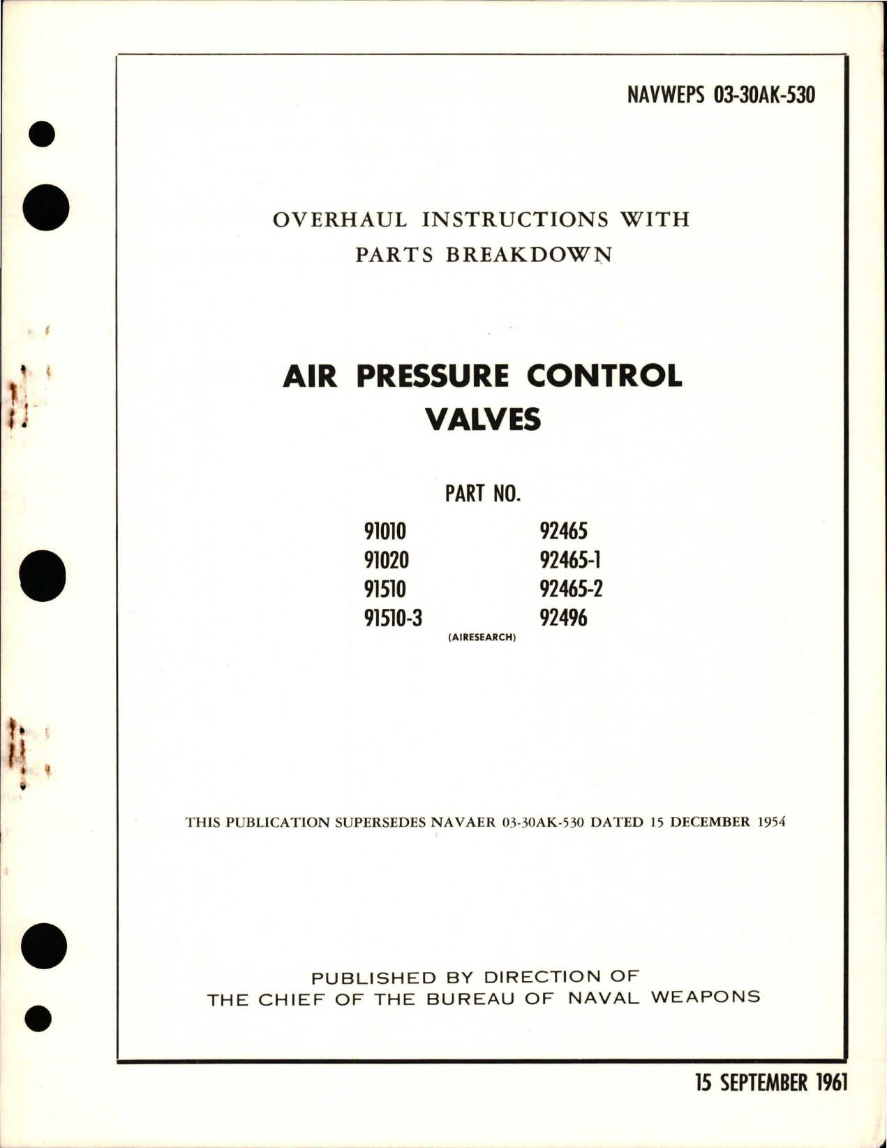 Sample page 1 from AirCorps Library document: Overhaul Instructions with Parts Breakdown for Air Pressure Control Valves