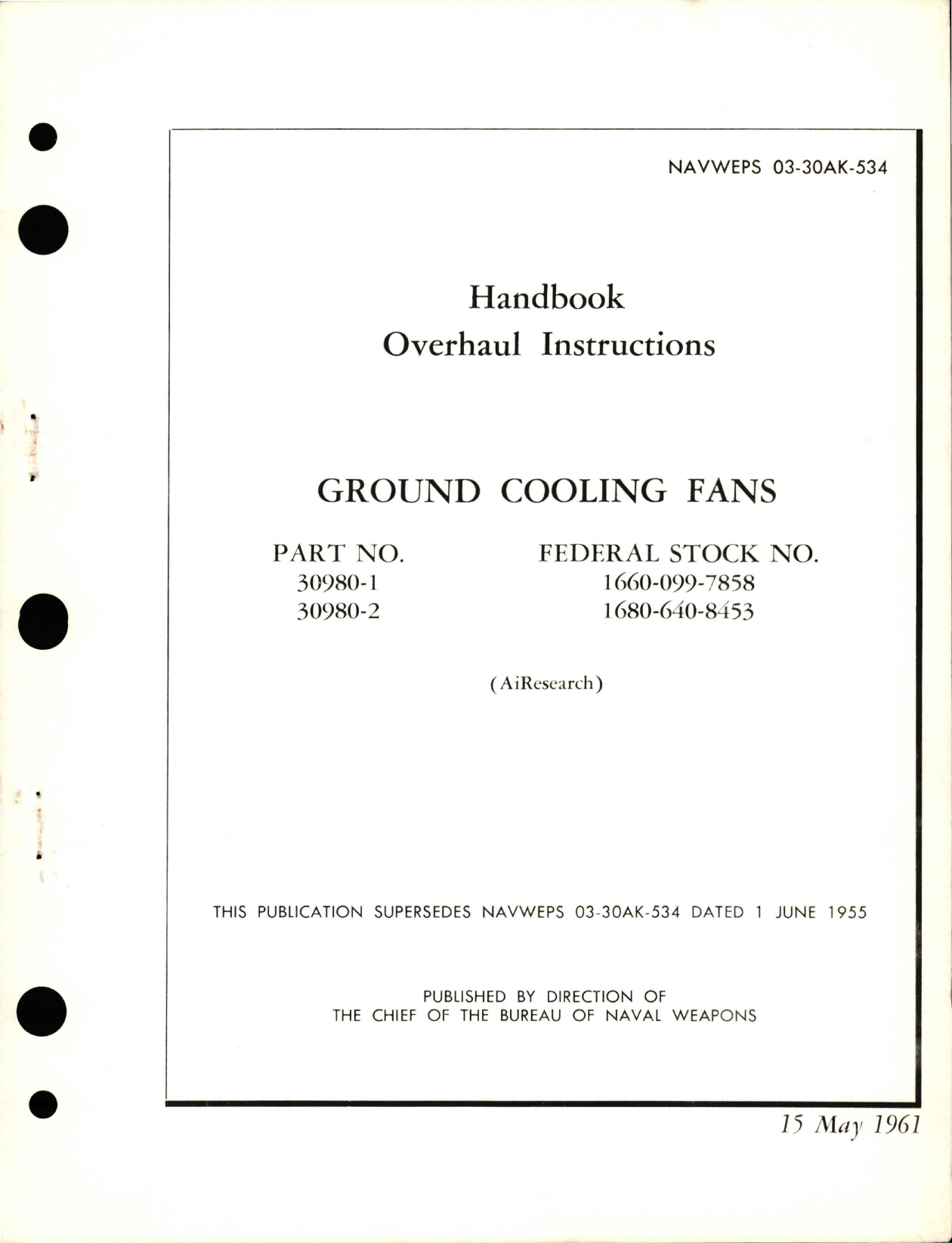 Sample page 1 from AirCorps Library document: Overhaul Instructions for Ground Cooling Fans - Parts 30980-1 and 30980-2