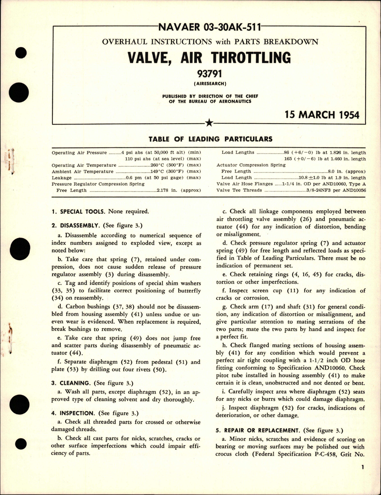 Sample page 1 from AirCorps Library document: Overhaul Instructions with Parts Breakdown for Air Throttling Valve - 93791