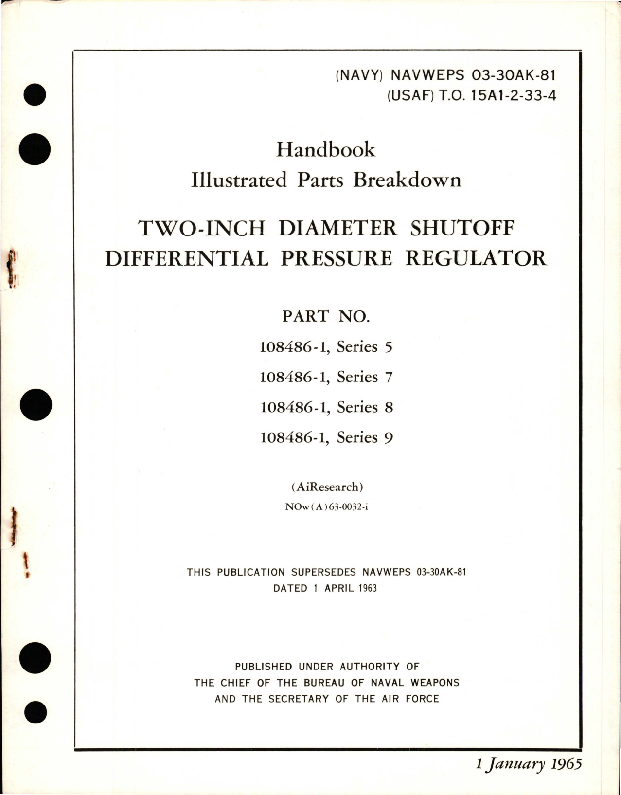 Sample page 1 from AirCorps Library document: Illustrated Parts Breakdown for Two inch Diameter Shutoff Differential Pressure Regulator - Parts 108486-1 Series 5 - 9