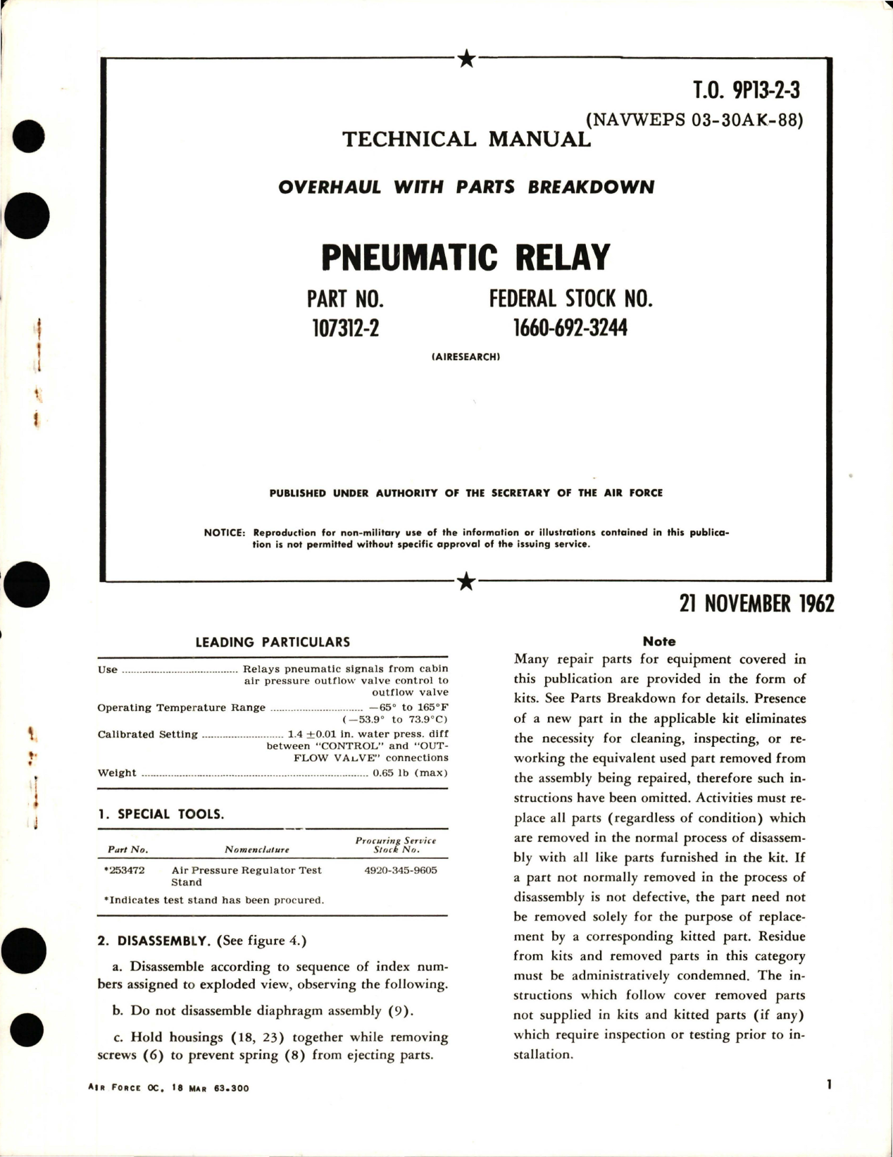 Sample page 1 from AirCorps Library document: Overhaul with Parts Breakdown for Pneumatic Relay - Part 107312-2