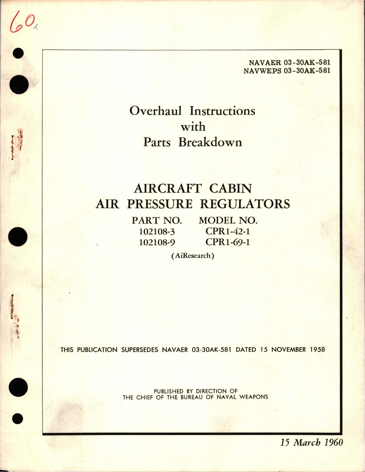 Sample page 1 from AirCorps Library document: Overhaul Instructions with Parts Breakdown for Cabin Air Pressure Regulators - Parts 102108-3 and 102108-9