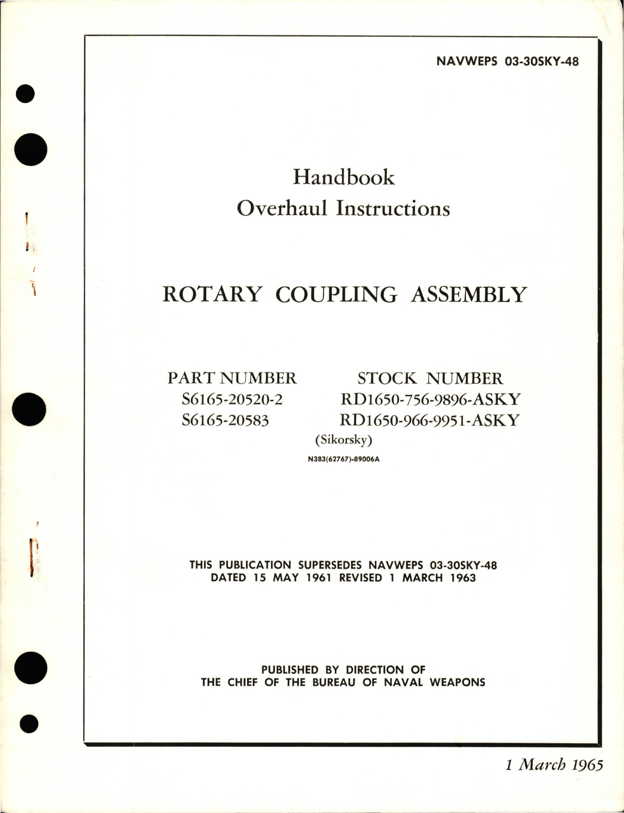 Sample page 1 from AirCorps Library document: Overhaul Instructions for Rotary Coupling Assembly - Parts S6165-20520-2 and S6165-20583 