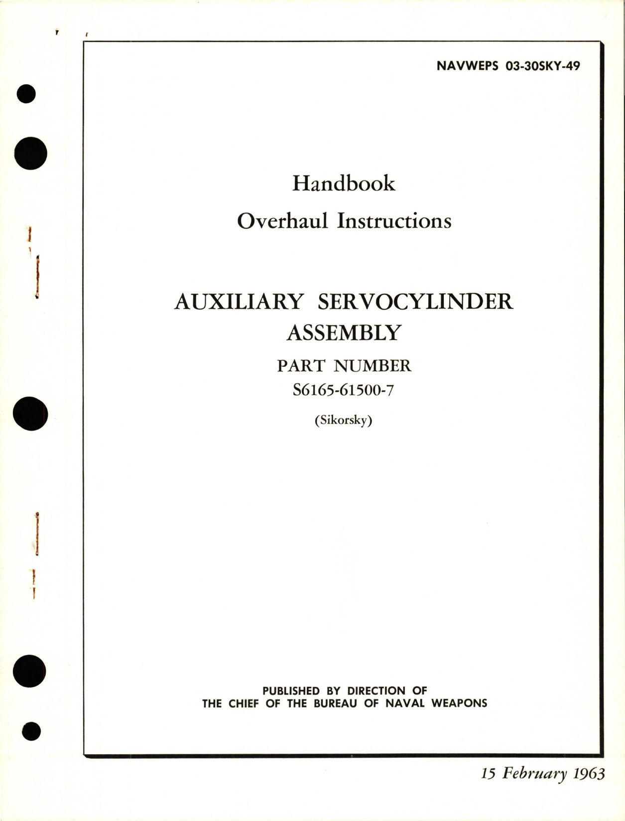 Sample page 1 from AirCorps Library document: Overhaul Instructions for Auxiliary Servocylinder Assembly - Parts S6165-61500-7 