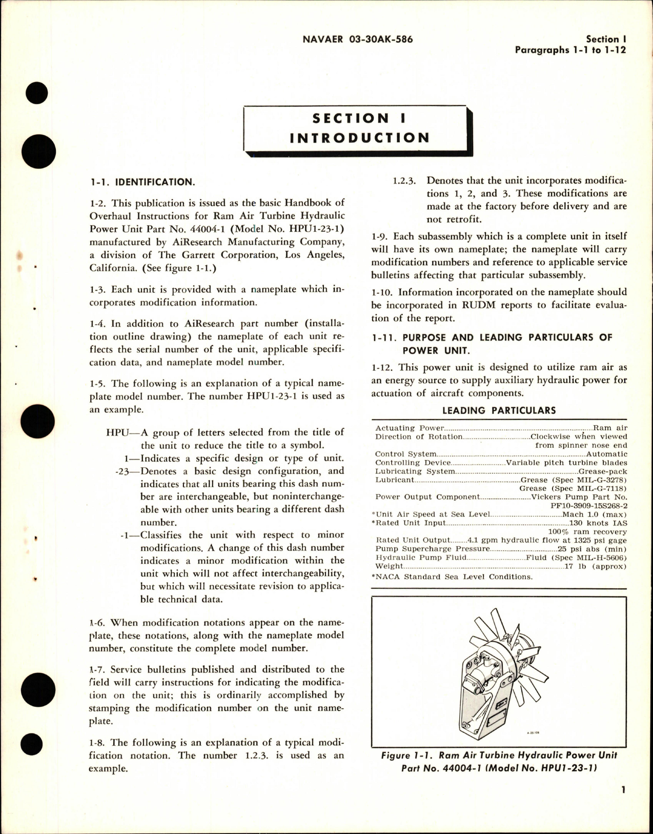 Sample page 5 from AirCorps Library document: Overhaul Instructions for Ram Air Turbine Hydraulic Power Units - Parts 44004-1, 44084, 44084-1, and 44140 