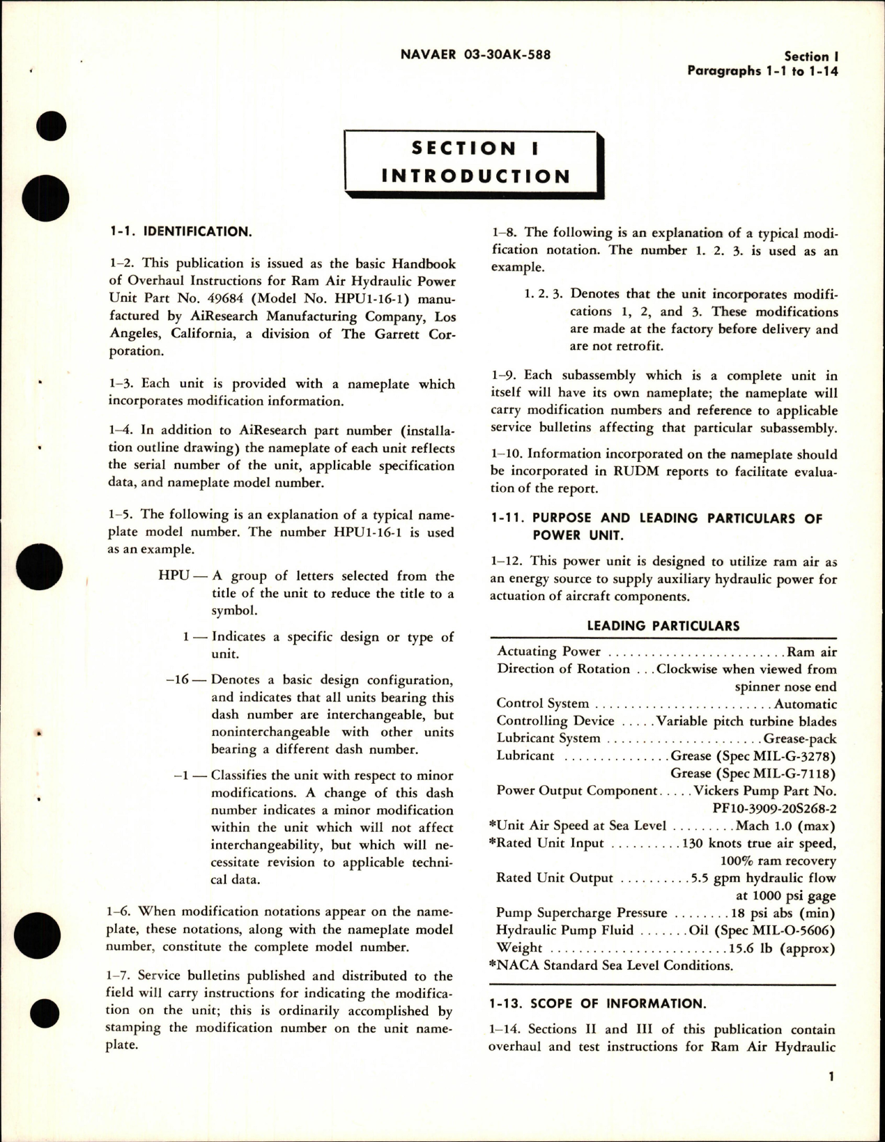 Sample page 5 from AirCorps Library document: Overhaul Instructions for Ram Air Hydraulic Power Unit - Part 49684 - Model HPU1-16 