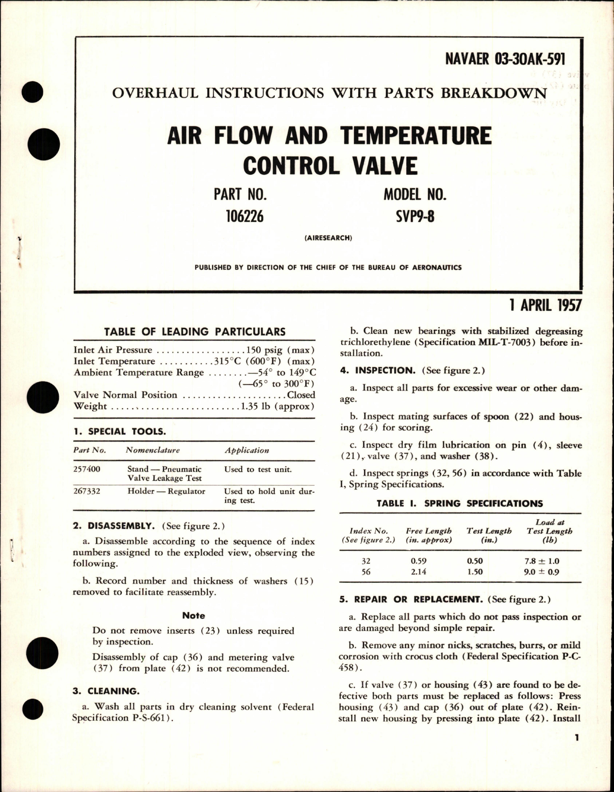 Sample page 1 from AirCorps Library document: Overhaul Instructions with Parts Breakdown for Air Flow and Temperature Control Valve - Part 106226 - Model SVP9-8