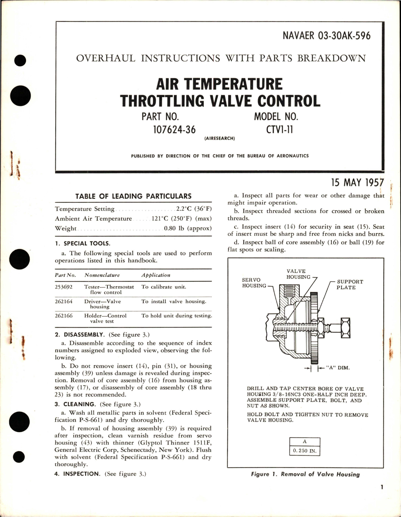 Sample page 1 from AirCorps Library document: Overhaul Instructions with Parts Breakdown for Air Temperature Throttling Valve Control - Part 107624-36 - Model CTV1-11 