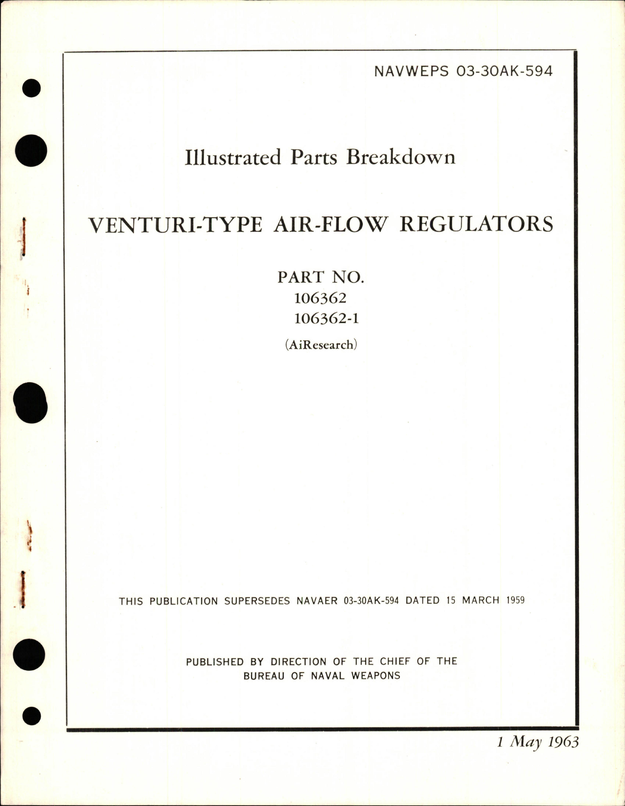 Sample page 1 from AirCorps Library document: Illustrated Parts Breakdown for Venturi-Type Air-Flow Regulators - Parts 106362 and 106362-1