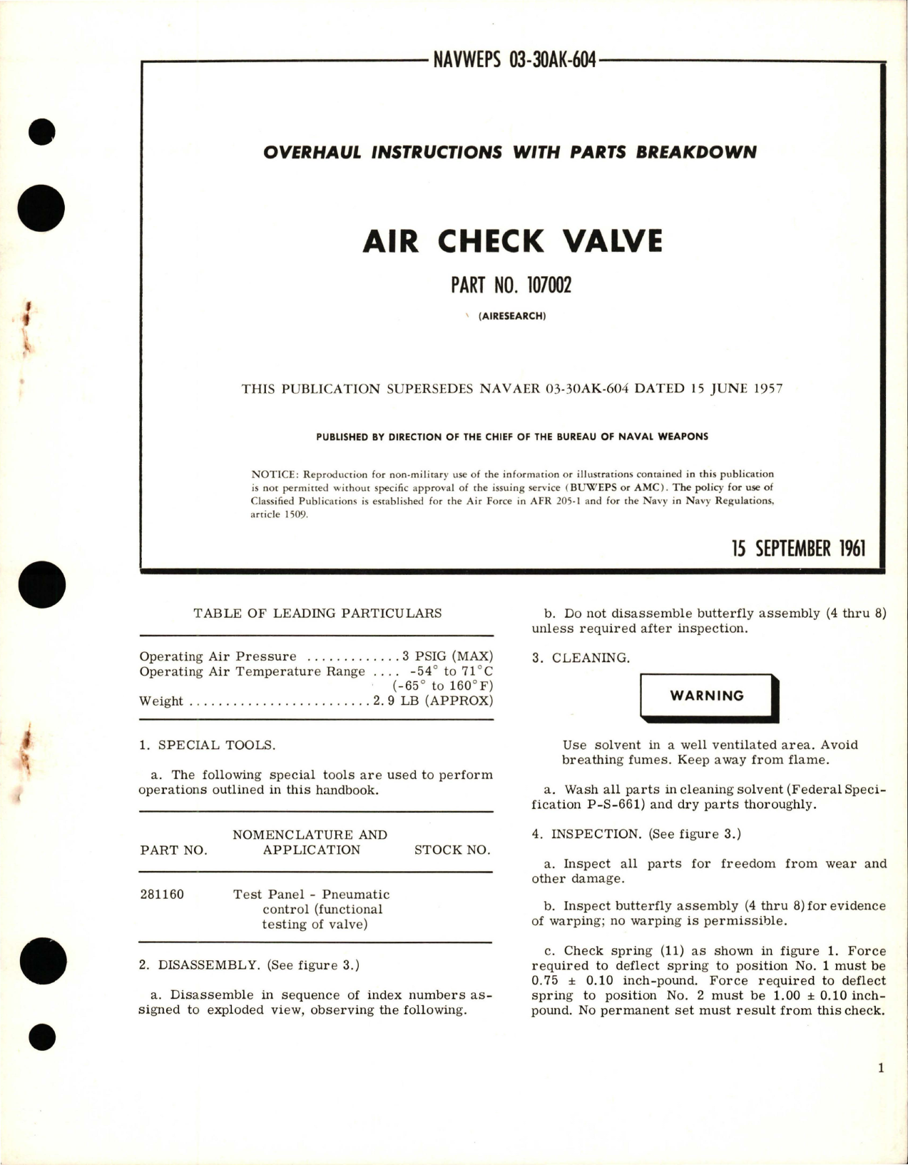 Sample page 1 from AirCorps Library document: Overhaul Instructions with Parts Breakdown for Air Check Valve - Part 107002