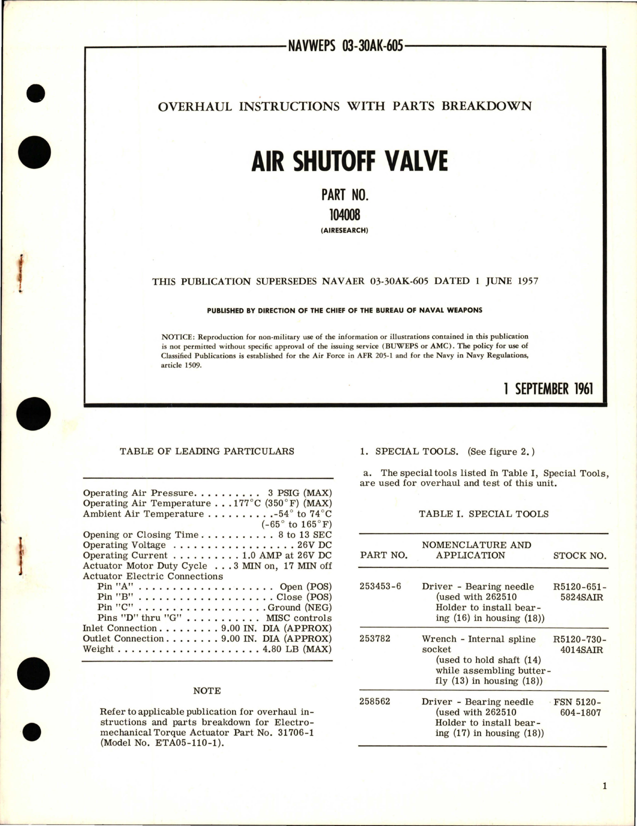 Sample page 1 from AirCorps Library document: Overhaul Instructions with Parts Breakdown for Air Shutoff Valve - Part 104008 